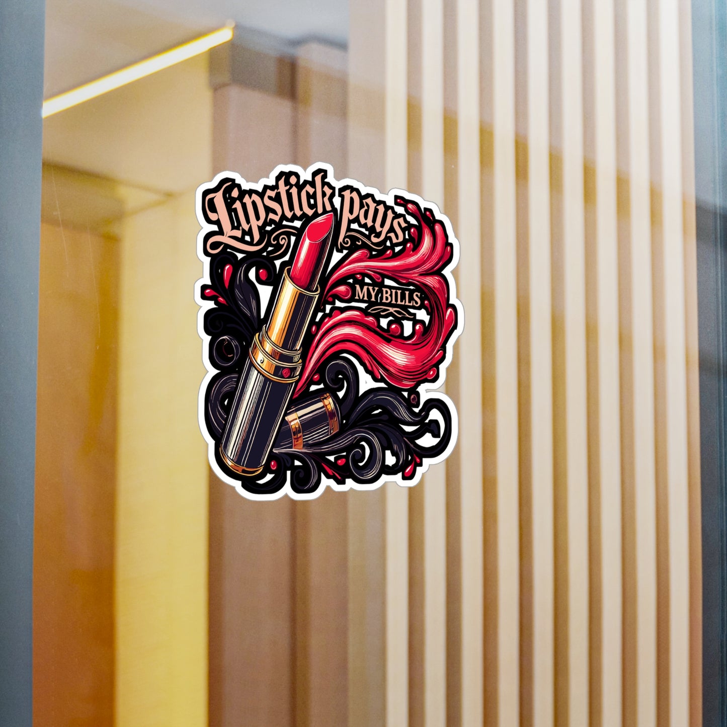 Lipstick Pays My Bills – Makeup Artist Sticker | Vinyl Decal for Laptop, Water Bottle, Mirror | Beauty & Lash Tech Gift