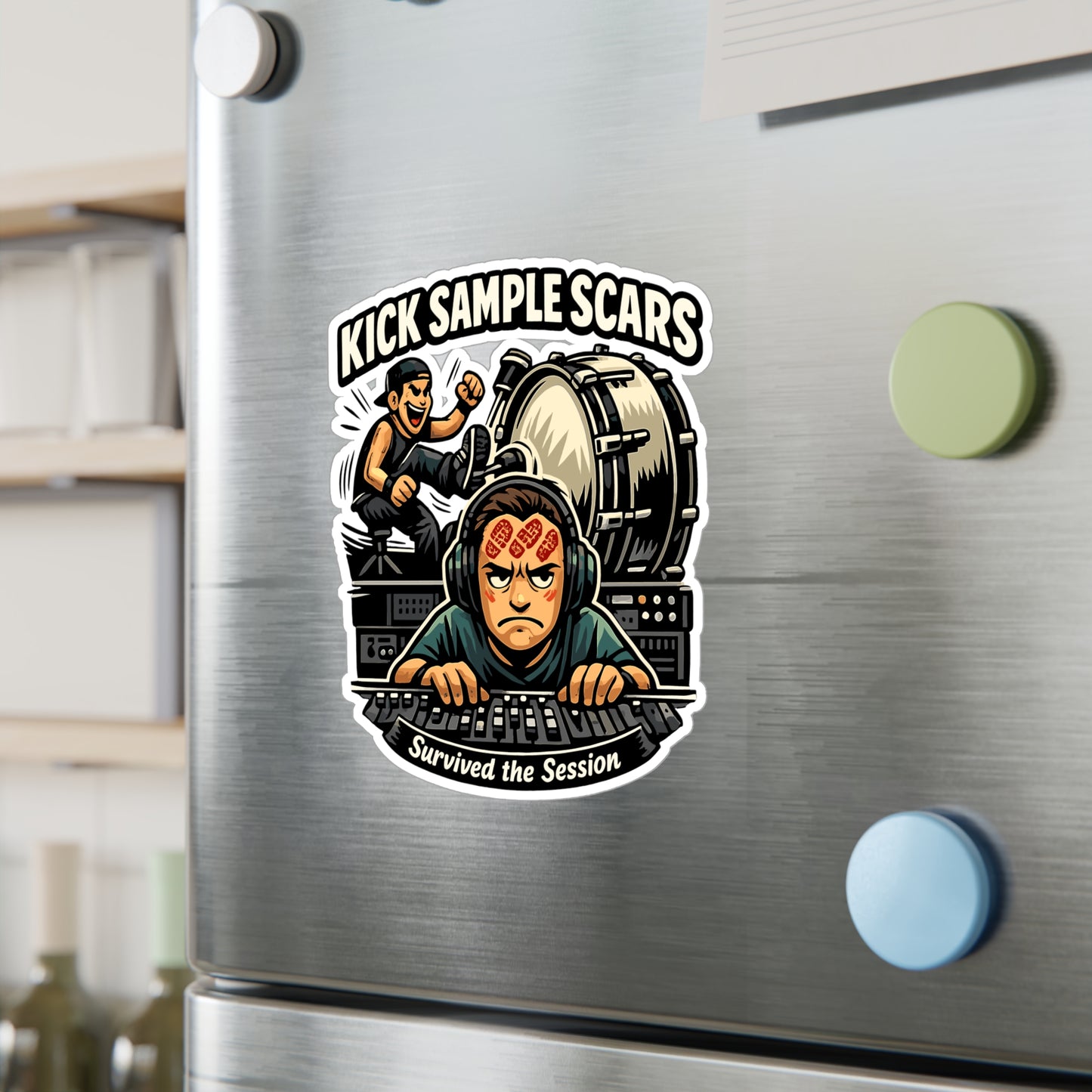 Audio Engineer Sticker "Kick Sample Scars" Waterproof Vinyl decals for Laptop, Water Bottle – Sound Engineer Audio Technician Gear