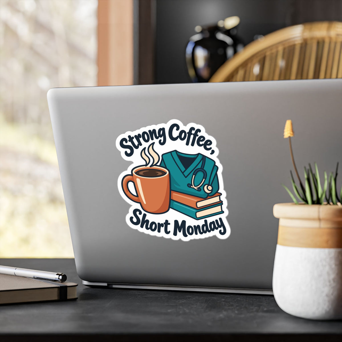 Nurse Sticker – Strong Coffee, Short Monday Funny Nursing Student Decals for Laptop, Water Bottle, Waterproof Vinyl