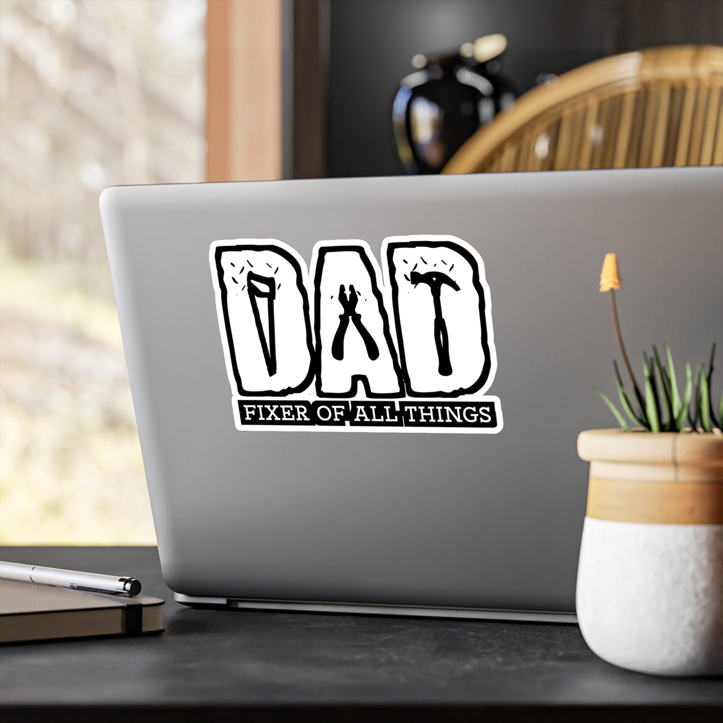 Dad - Fixer Of All Things - Carpenter Sticker for Laptop Sticker. Water Bottle Sticker, Vinyl Woodworker Decal - Carpenter Gift