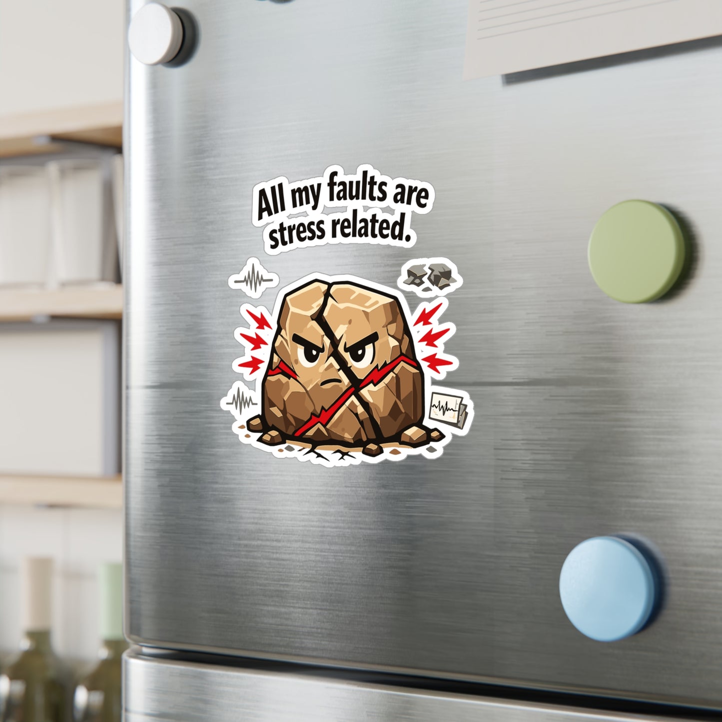 Geologie Sticker All my faults are stress related Funny Geology Rocks Minerals Tectonics Vinyl Waterproof decals for Laptop Water Bottle