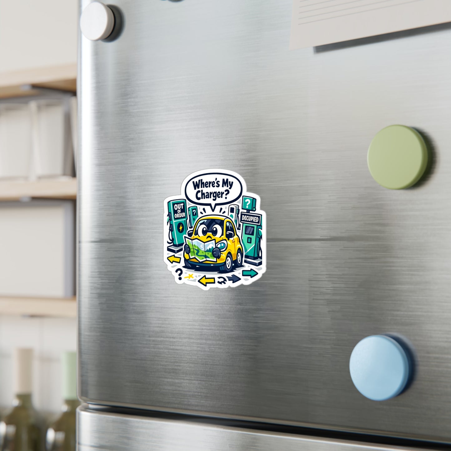 Electric Car Sticker Where’s My Charger? Funny Rechargeable Battery electric vehicle Vinyl decals for Laptop, Water Bottle Waterproof