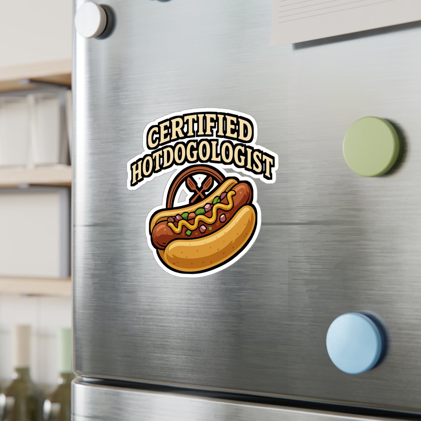 Certified Hotdogologist - Hotdog Sticker for Laptop, Water Bottle - Funny Gift for Food Lovers, Hot Dog Fans, Friends