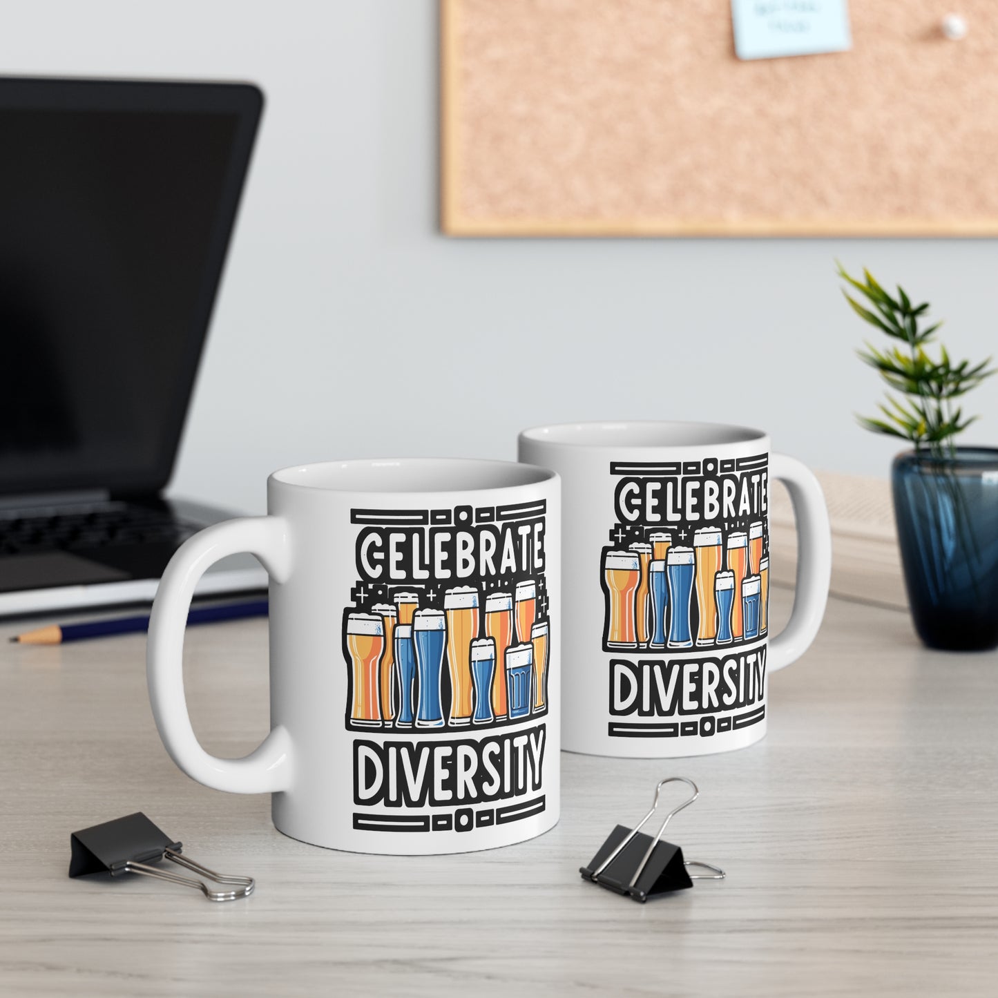 Celebrate Diversity - Craft-beer Mug for Coffee 11oz. Craft-beer Cup, White ceramic, Virginia Mug, Brewing Tea Cup - Craft-beer Gift