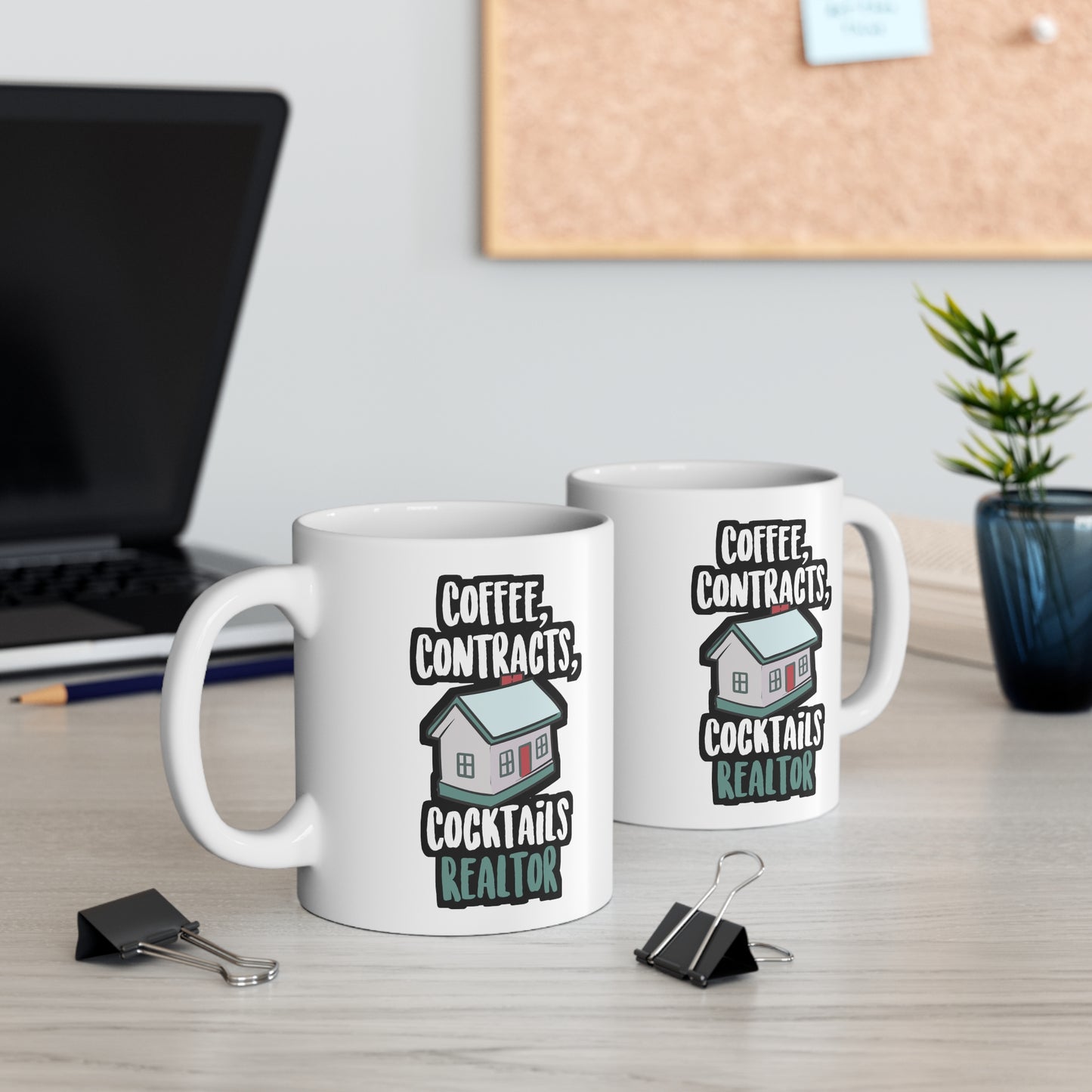 Coffee Contracts Cocktails Realtor - Realtor Mug for Coffee 11oz. Realtor Cup, White ceramic, Closure Mug - Realtor Gift