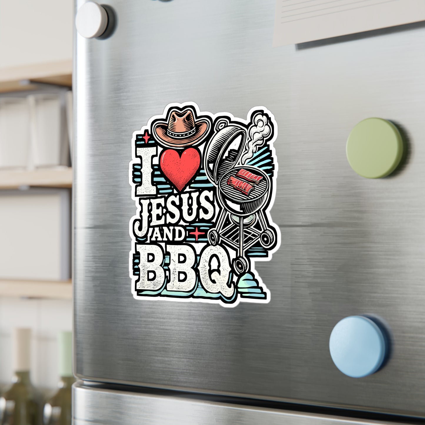 I Love Jesus and BBQ – Vinyl Decal for Car Window, Laptop & Water Bottle | Christ Themed BBQ Gift