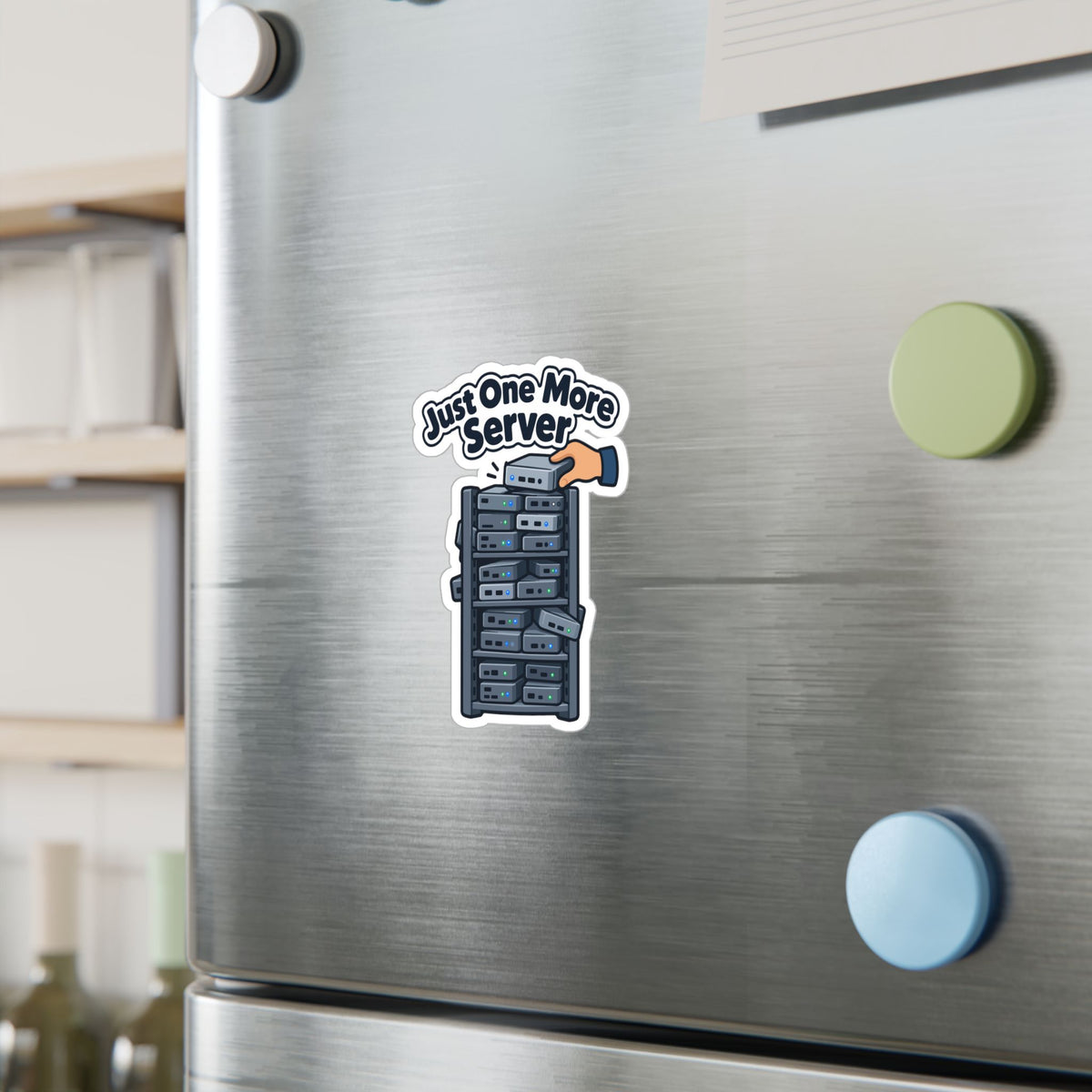 Server Sticker with Just One More Server Design – Decals for Rack Cabinets and Mini PCs