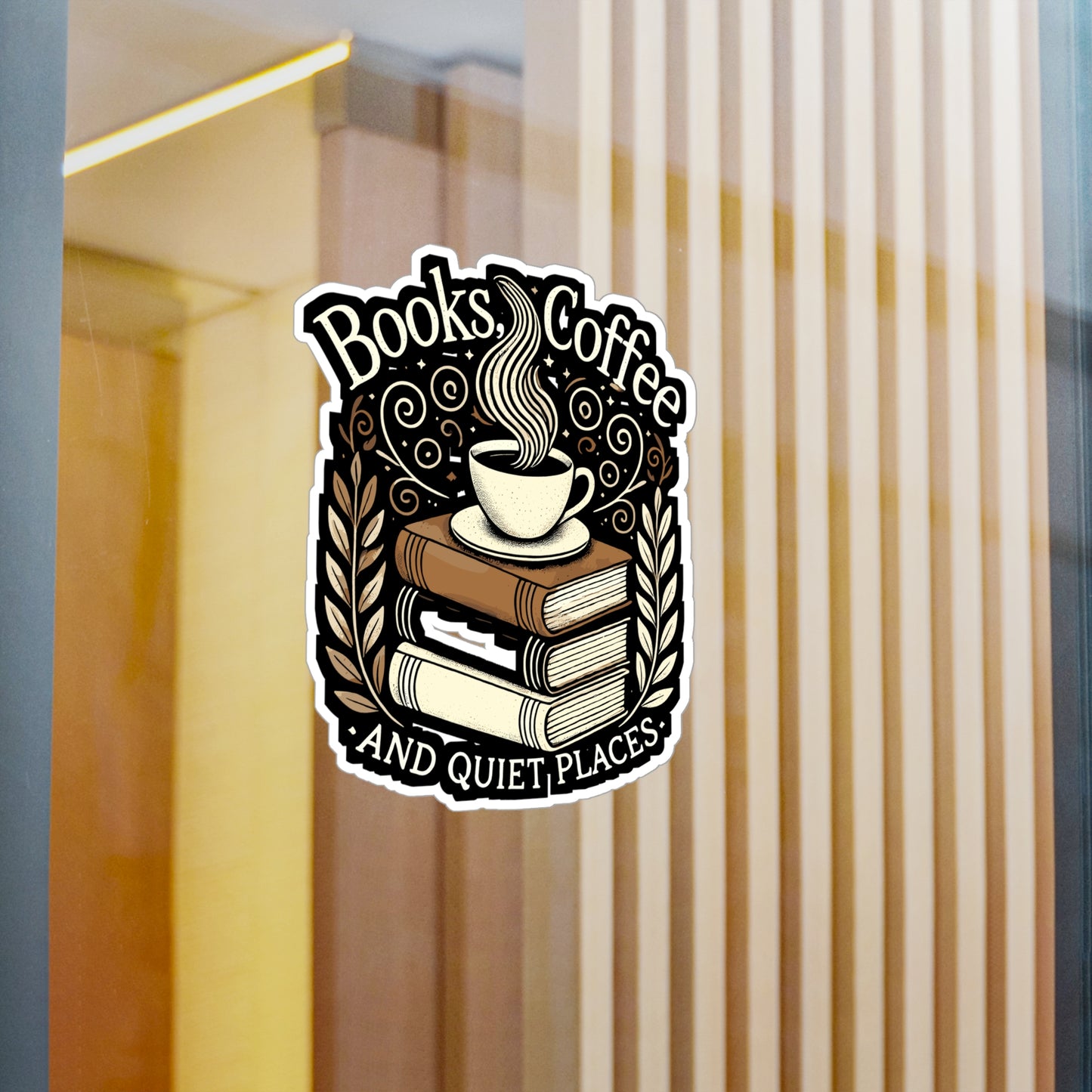 Books Coffee and Quiet Places - Cozy reading Sticker for Laptop Sticker. Water Bottle Sticker, Vinyl Book Decal - Cozy reading Gift