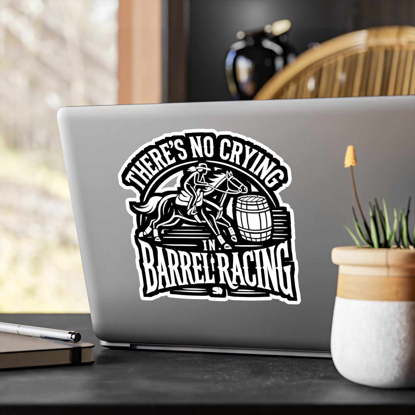 There's No Crying In Barrel Racing - Barrel-racing Sticker for Laptop Sticker. Water Bottle Sticker, Vinyl Horse Decal - Barrel-racing Gift