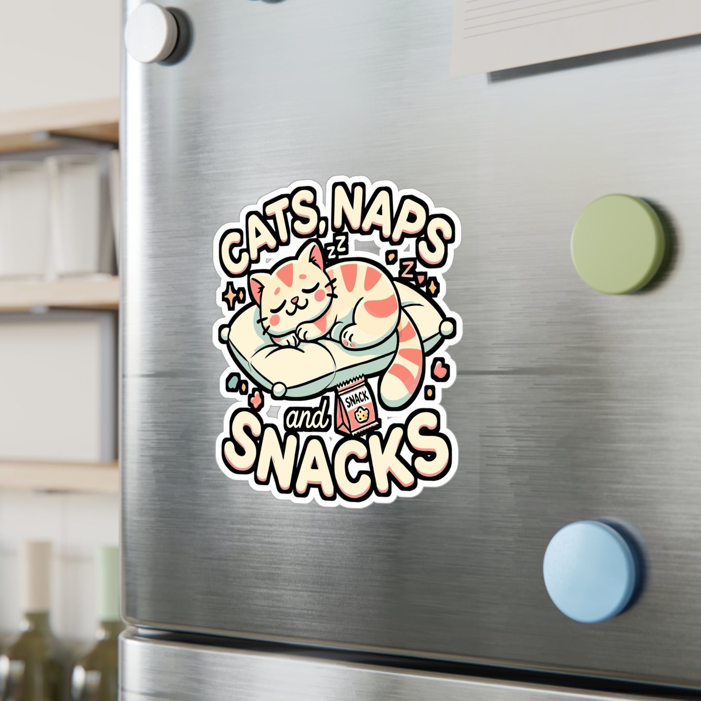 Cats, Naps and Snacks – Funny Cat Sticker for Laptop, Car or Water Bottle | Cute Pet Lover Gift