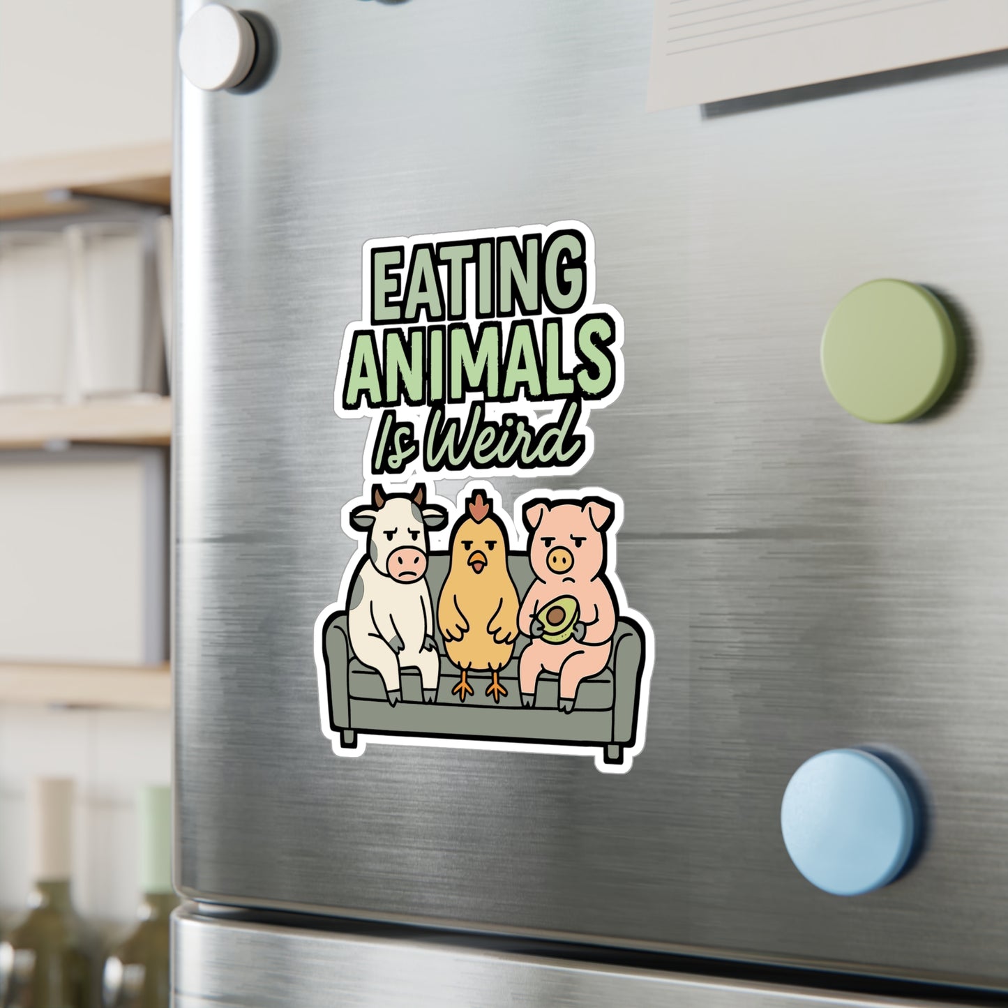 Vegan Sticker "Eating Animals Is Weird" – Funny Vinyl Decals for Laptop, Water Bottle, Vegetarian, Vegetable Rights, Waterproof