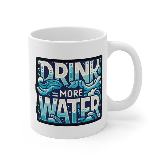 Drink More Water - Hydration Mug for Coffee 11oz. Hydration Cup, White ceramic, Water Mug, Healthy Tea Cup - Hydration Gift