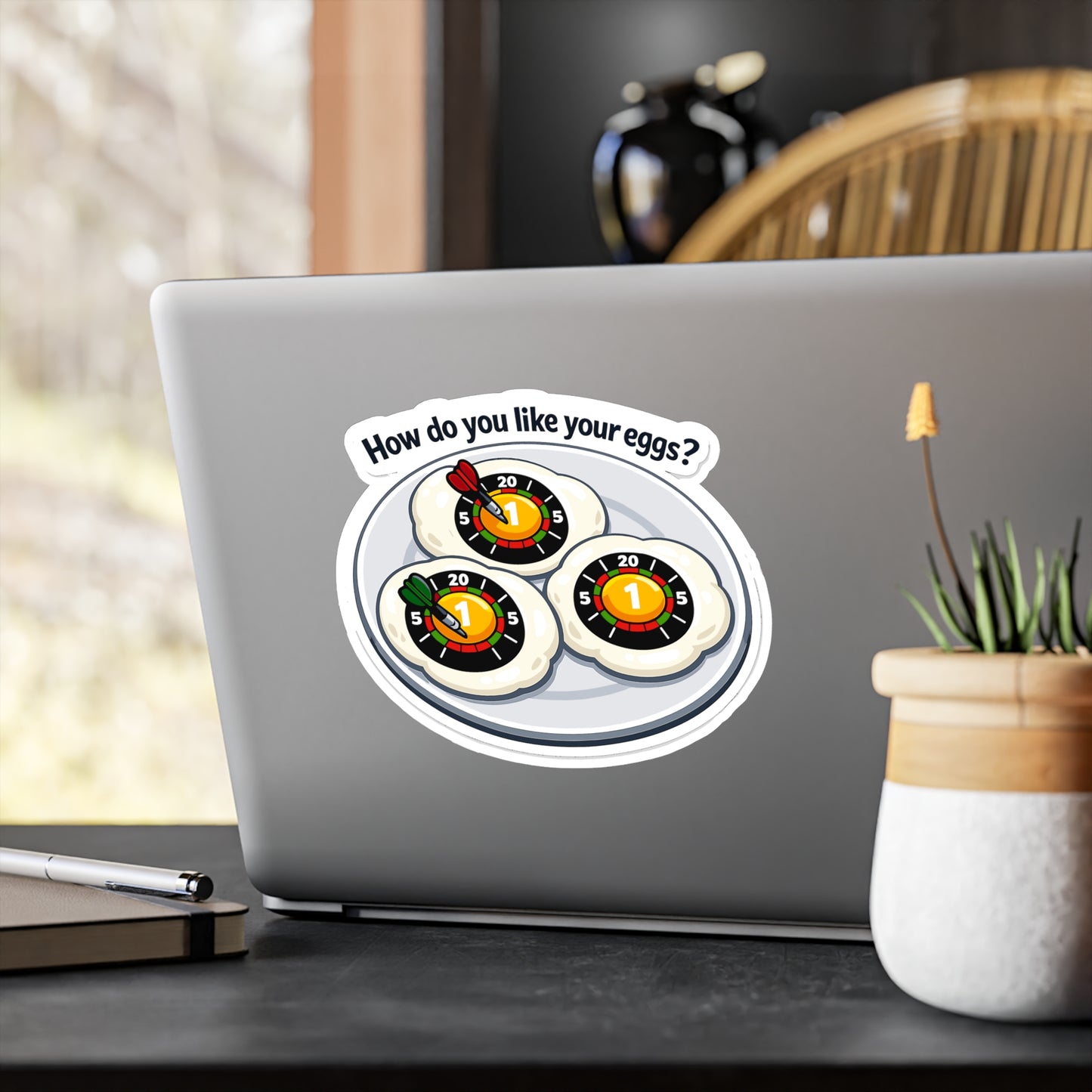 Dart Sticker How do you like your eggs? Funny Dartboard Drinking Team Arrow Vinyl Waterproof Decals for Laptop Water Bottle