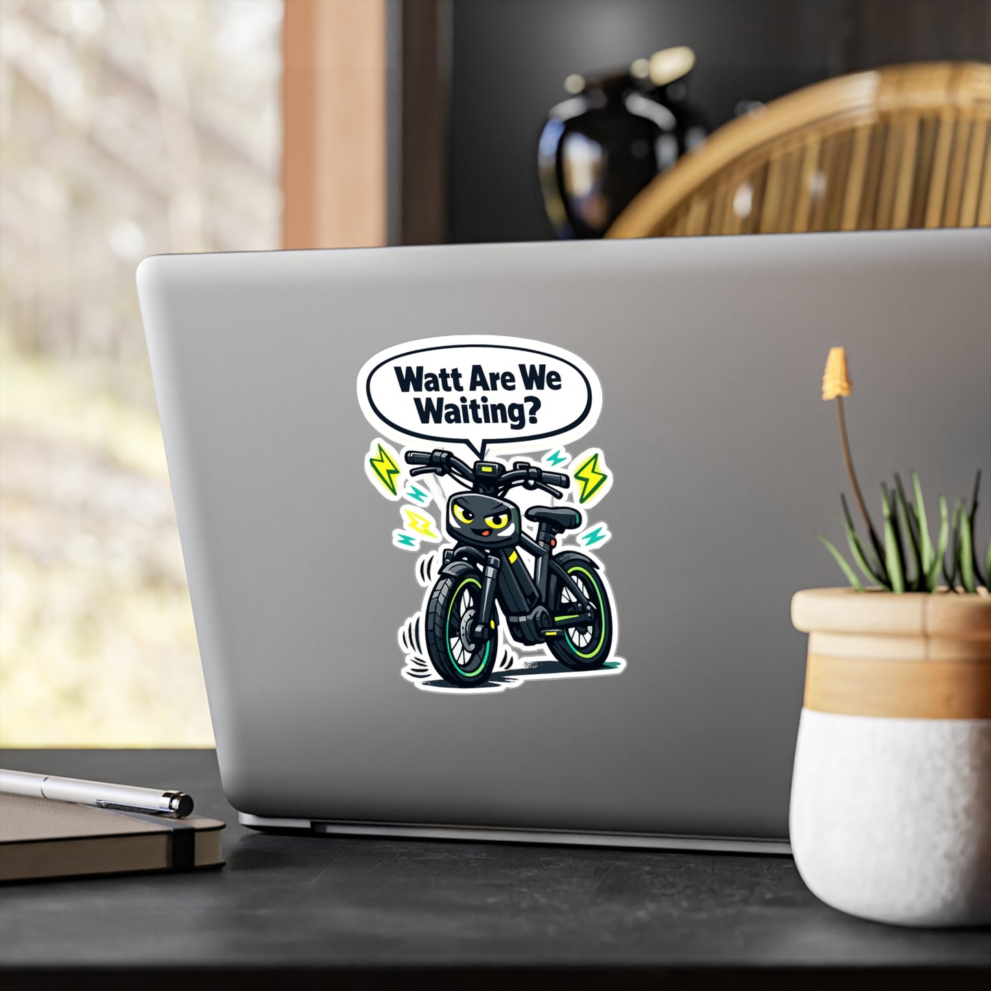 E-Bike Sticker Watt Are We Waiting? Funny Electric Bike Decals, Waterproof Vinyl for Laptop, Water Bottle, E Cycling E Cyclist