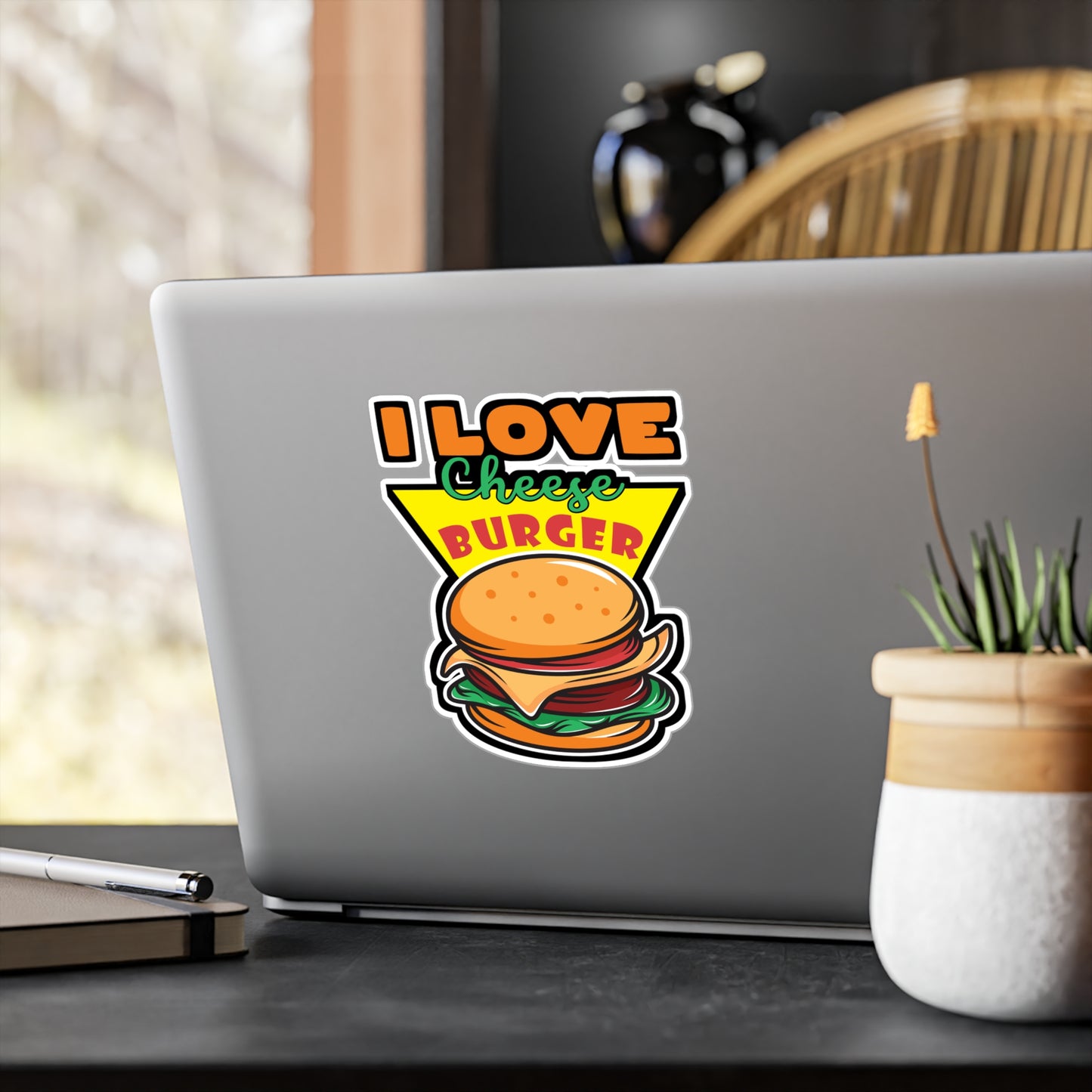 I Love Cheese Burger - Fastfood Sticker for Laptop Sticker. Water Bottle Sticker, Vinyl Fast food Decal - Fastfood Gift