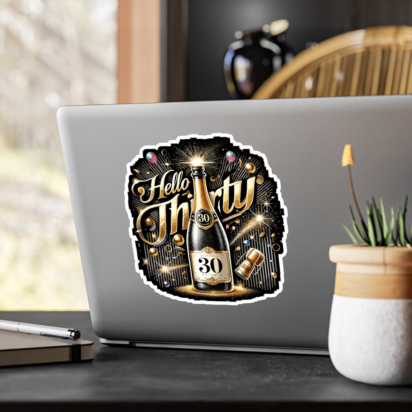 Hello Thirty - 30th birthday Sticker for Laptop Sticker. Water Bottle Sticker, Vinyl Milestone Decal - 30th birthday Gift