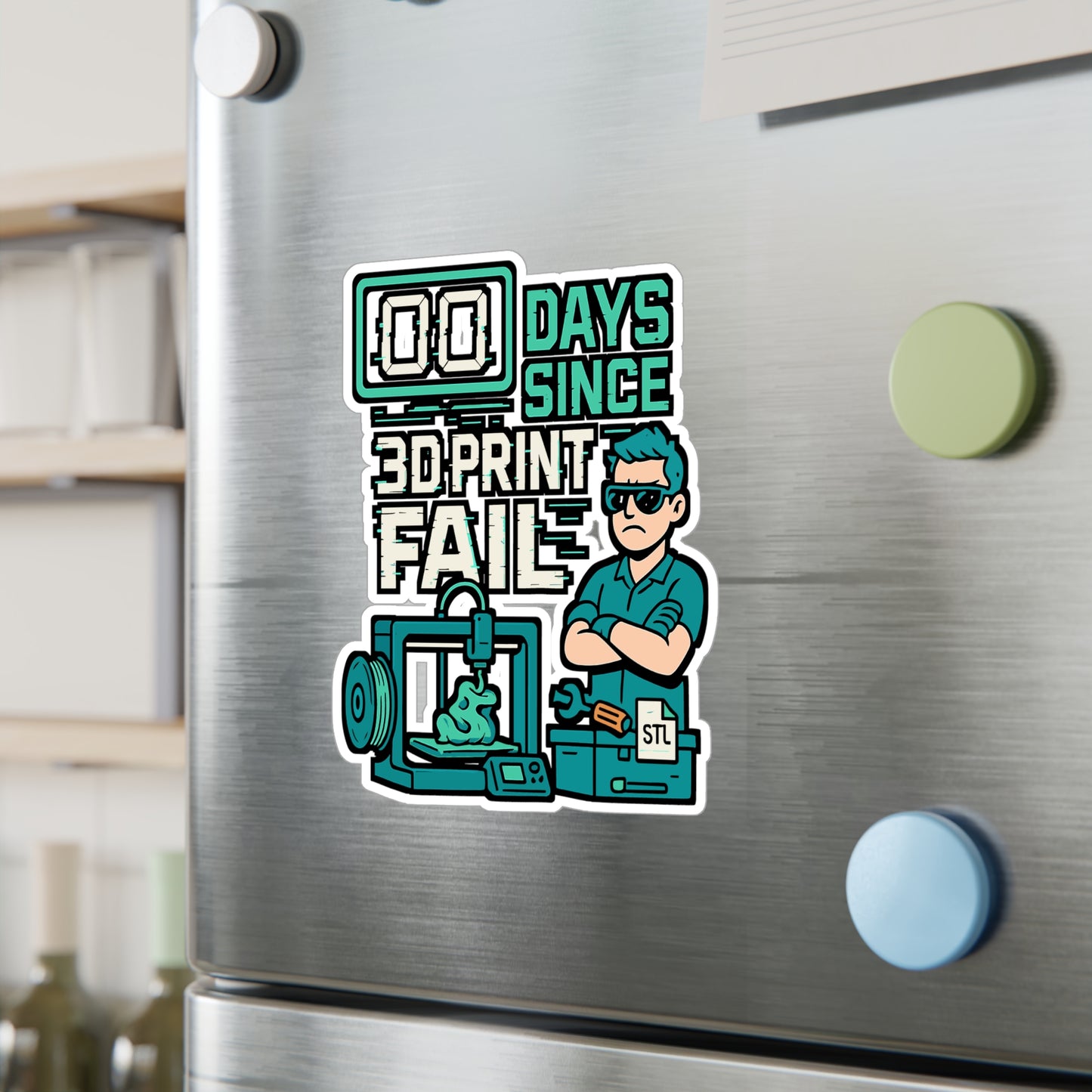 3D Printing Sticker – "00 Days Since Last 3D Print Fail" Decals for CNC Machinist, Vinyl Waterproof Machining Sticker for Laptop or Computer