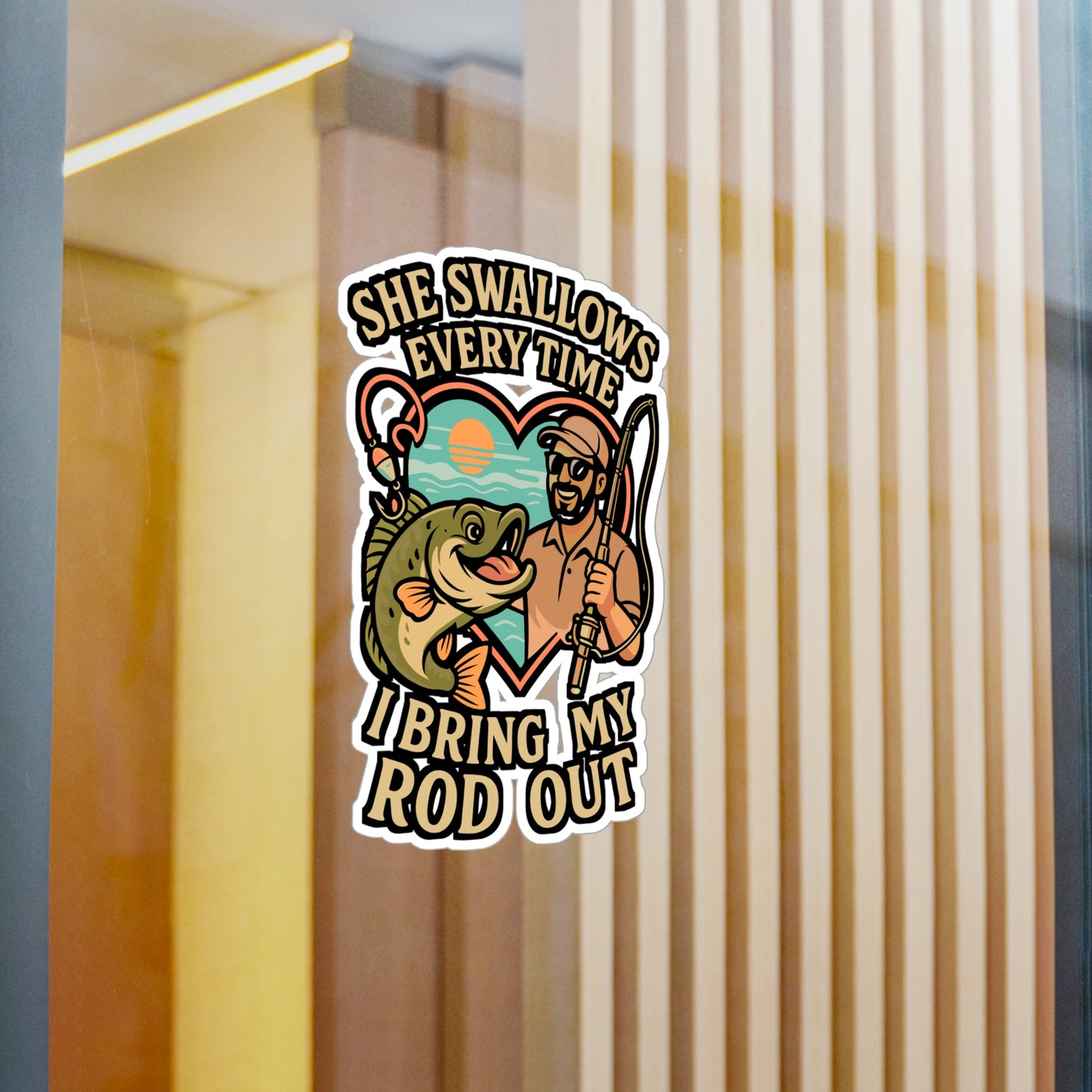 She Swallows Every Time I Bring My Rod Out – Funny Fishing Sticker for Laptop or Water Bottle | Vinyl Angling Decal, Fisherman Gift