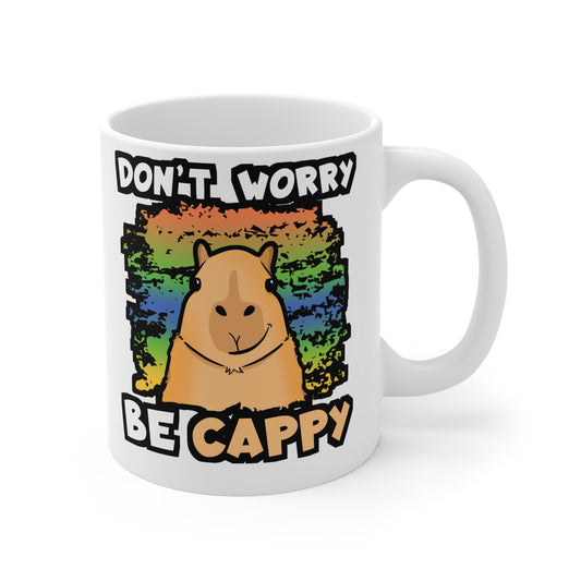 Don't Worry Be Cappy - Capybara Mug for Coffee 11oz. Capybara Cup, White ceramic, Capy Mug, Rodent Tea Cup - Capybara Gift