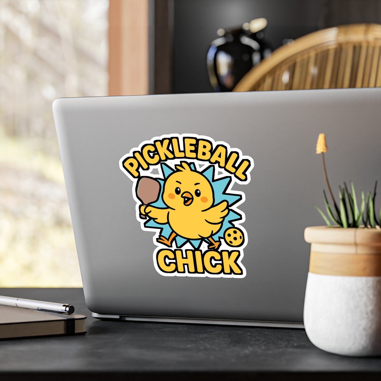 Pickleball Sticker – “Pickleball Chick” Bird Paddle Decals, Feathered Design, Waterproof Vinyl for Laptop or Water Bottle