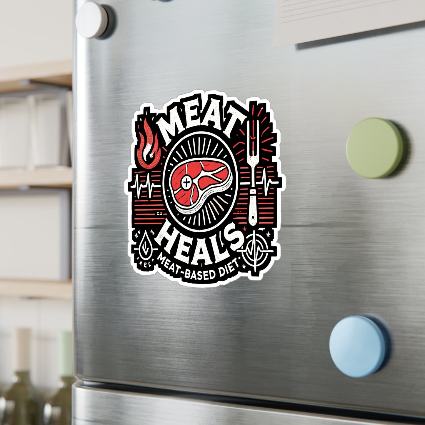 Meat Heals - Meat-based diet Sticker for Laptop Sticker. Water Bottle Sticker, Vinyl Meat-based diet Decal - Meat-based diet Gift