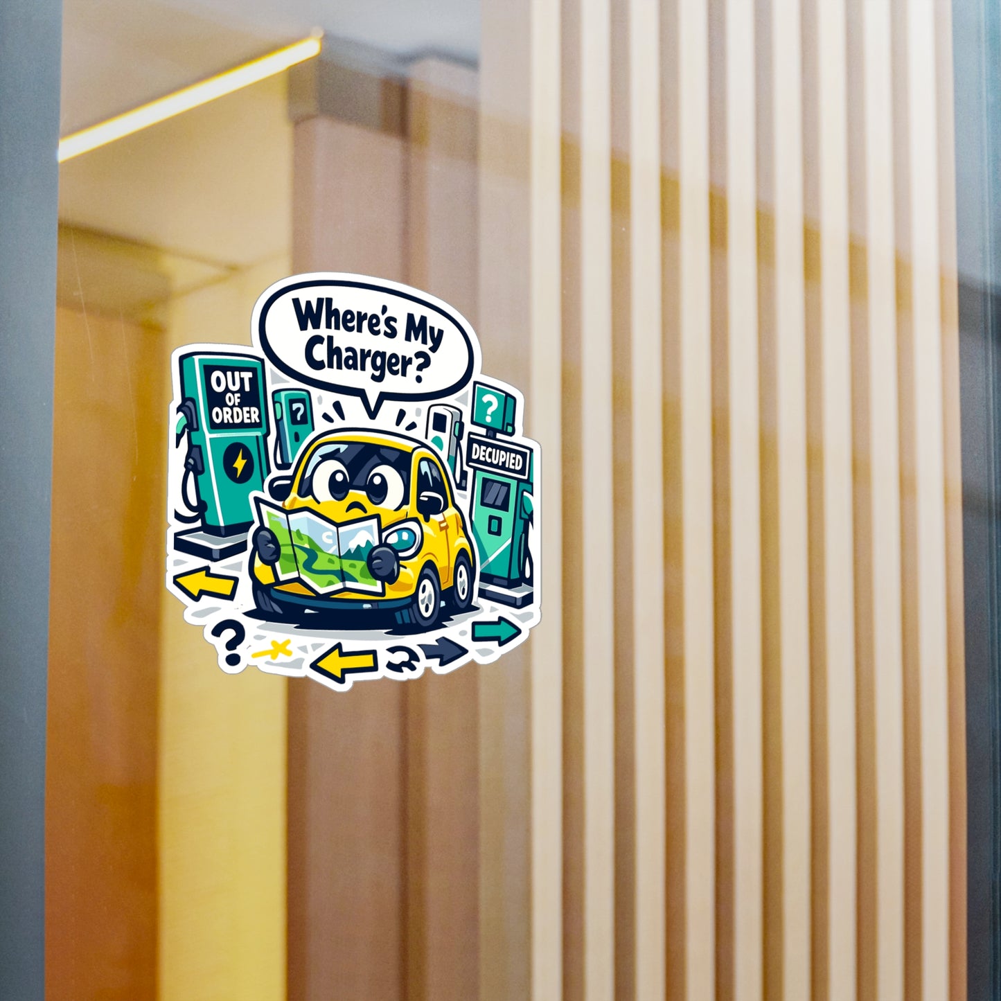 Electric Car Sticker Where’s My Charger? Funny Rechargeable Battery electric vehicle Vinyl decals for Laptop, Water Bottle Waterproof