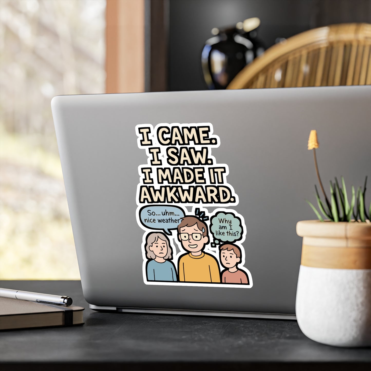 I Came I Saw I Made It Awkward - Awkward Sticker for Laptop, Water Bottle, Funny Gift for Teens, Introverts, Office Decor
