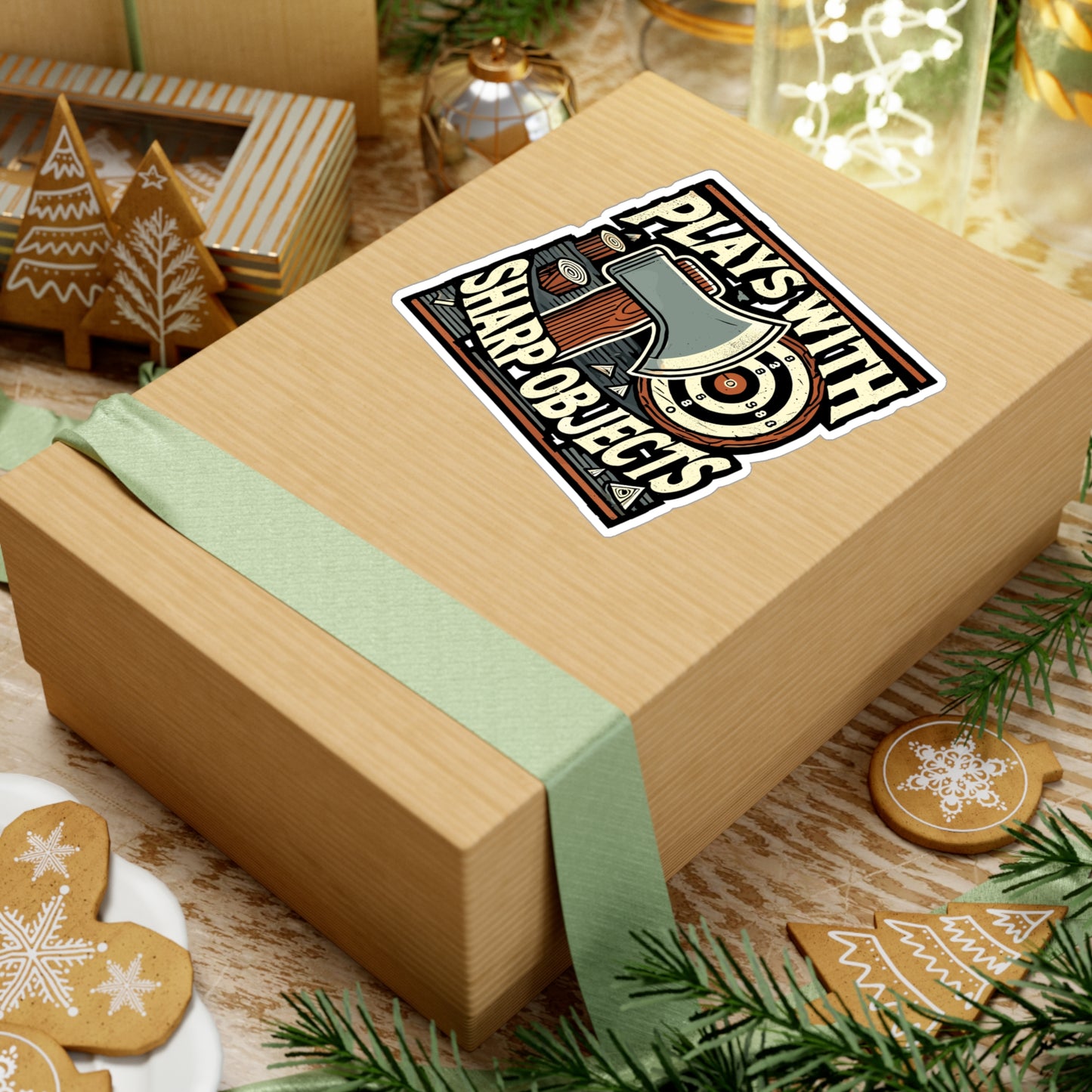 Plays With Sharp Objects - Axe throwing Sticker for Laptop Sticker. Water Bottle Sticker, Vinyl Adventure Decal - Axe throwing Gift