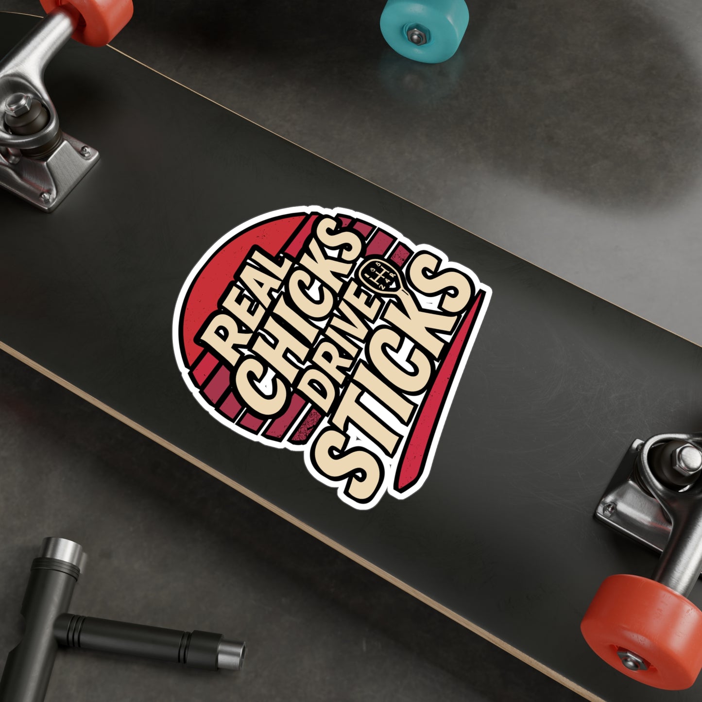 Real Chicks Drive Sticks – Manual Driver Vinyl Sticker for Laptop, Water Bottle, Car | Funny Gearhead Girl Decal, Manual Driver Gift