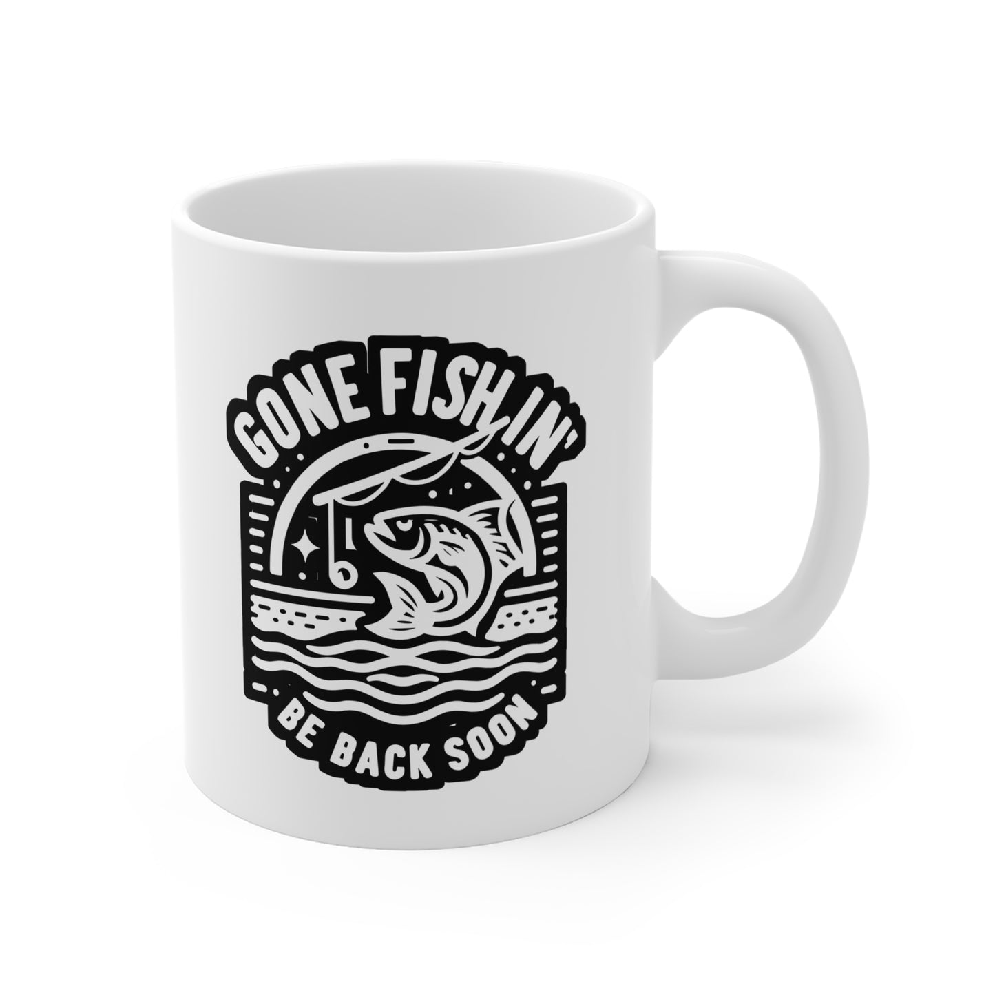 Gone Fish'in Be Back Soon - Fishing Mug for Coffee 11oz. Fishing Cup, White ceramic, Angling Mug, Lake Tea Cup - Fishing Gift