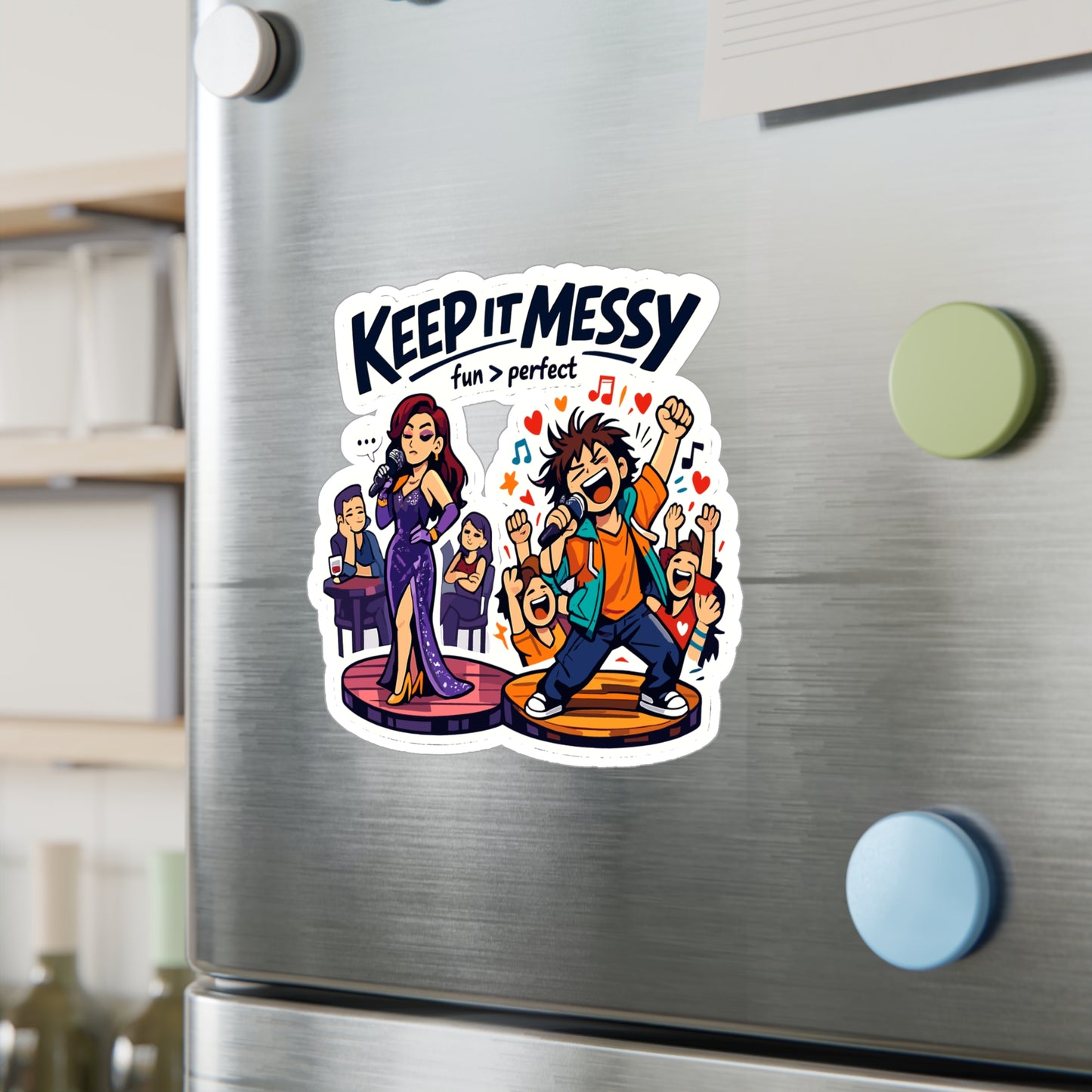 Karaoke Sticker "Keep It Messy" - Waterproof Vinyl Decals for Laptop or Water Bottle, Fun Music Beer Booze Graphic
