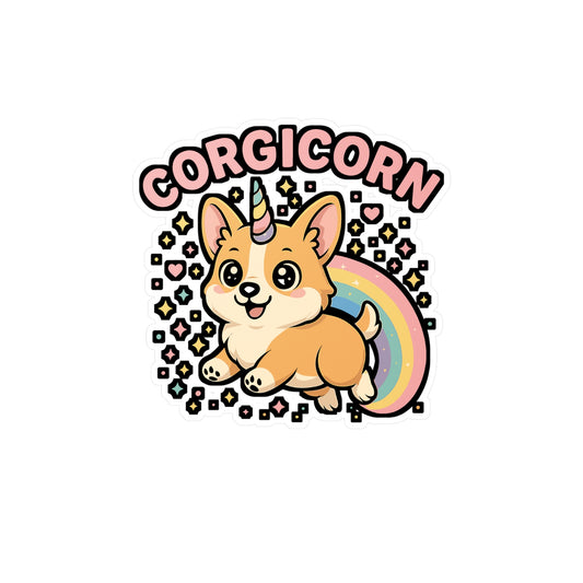 Corgi Sticker – Cute "Corgicorn" Unicorn Decals for Laptop & Water Bottle, Welsh Pembroke Dog Vinyl, Waterproof Accessory