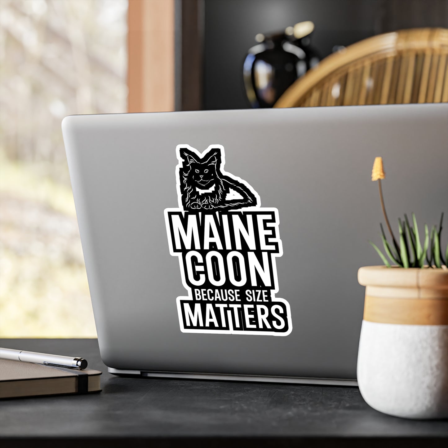 Maine Coon Because Size Matter - Cat Sticker for Wall, Laptop, Window, Truck, Car Cat Gift Vinyl Maine coon Decal Sticker