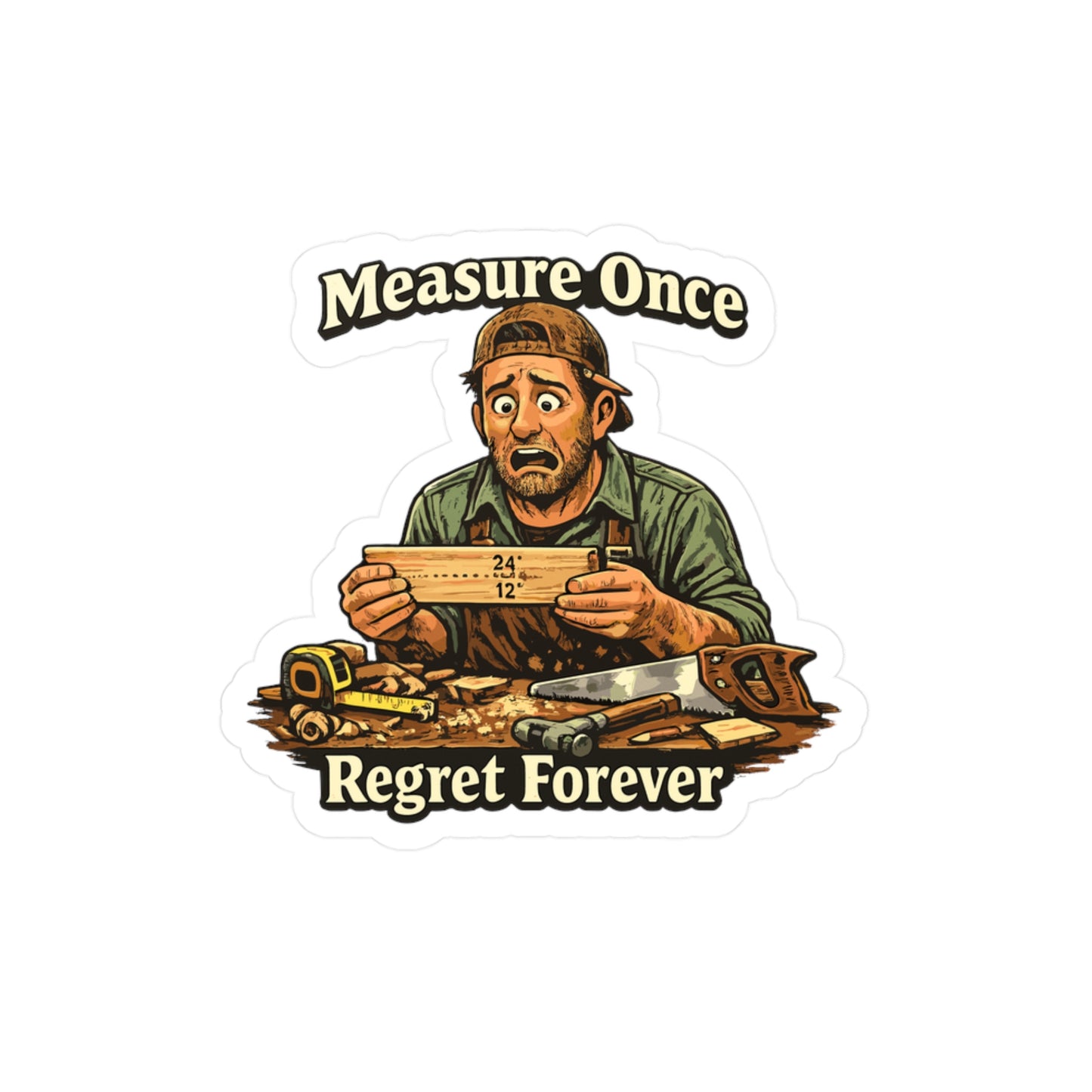 Carpenter Sticker Measure Once Regret Forever Funny Woodworker Woodworking Decals Waterproof Vinyl for Laptop Water Bottle
