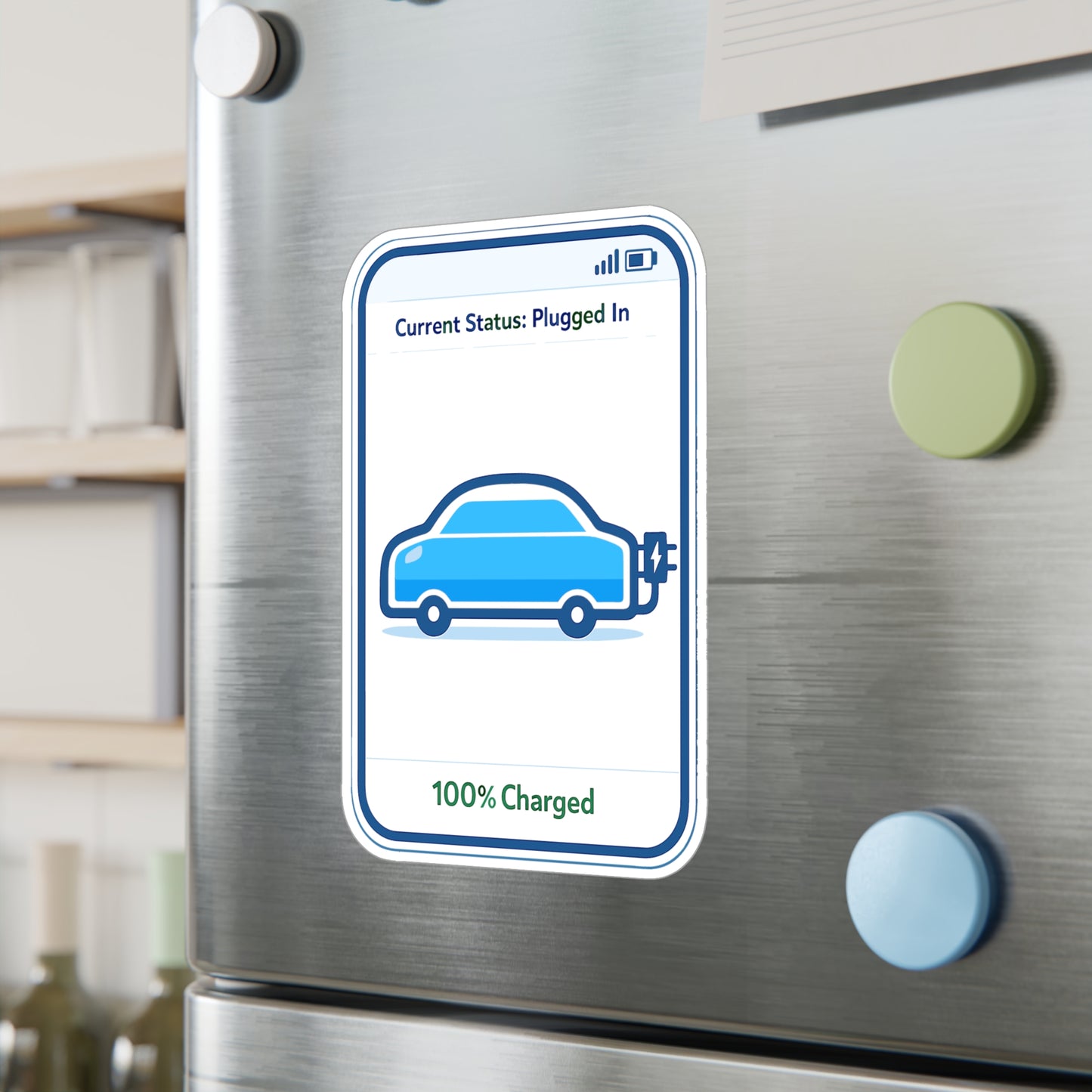 Electric Car Sticker "Current Status: Plugged In" – Waterproof Vinyl decals for Laptop, Water Bottle, Electric Vehicle Rechargeable Battery