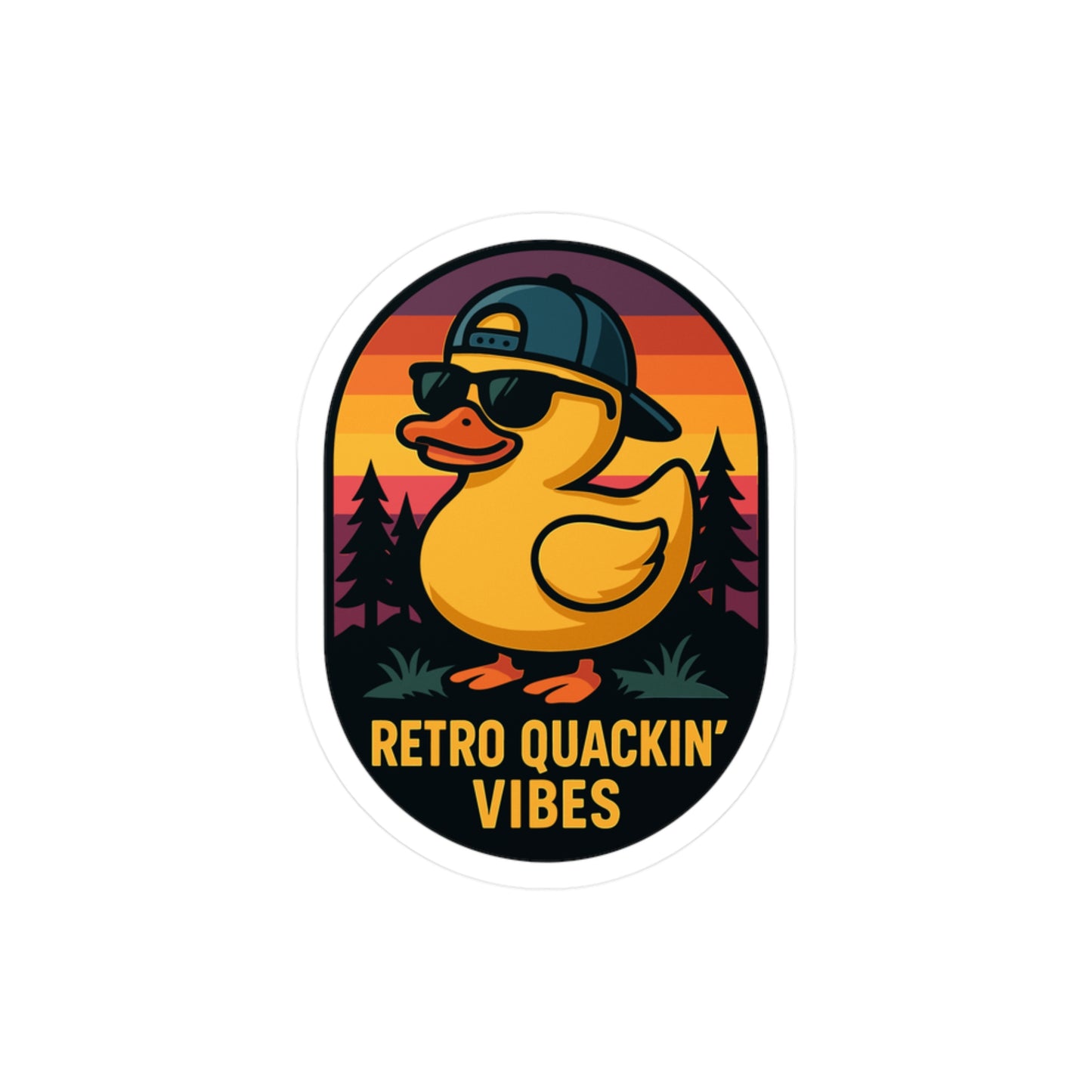 Cool Duck In Sunset Mountains - Retro Sticker for Laptop, Water Bottle, Gift for Teens and Vintage Lovers
