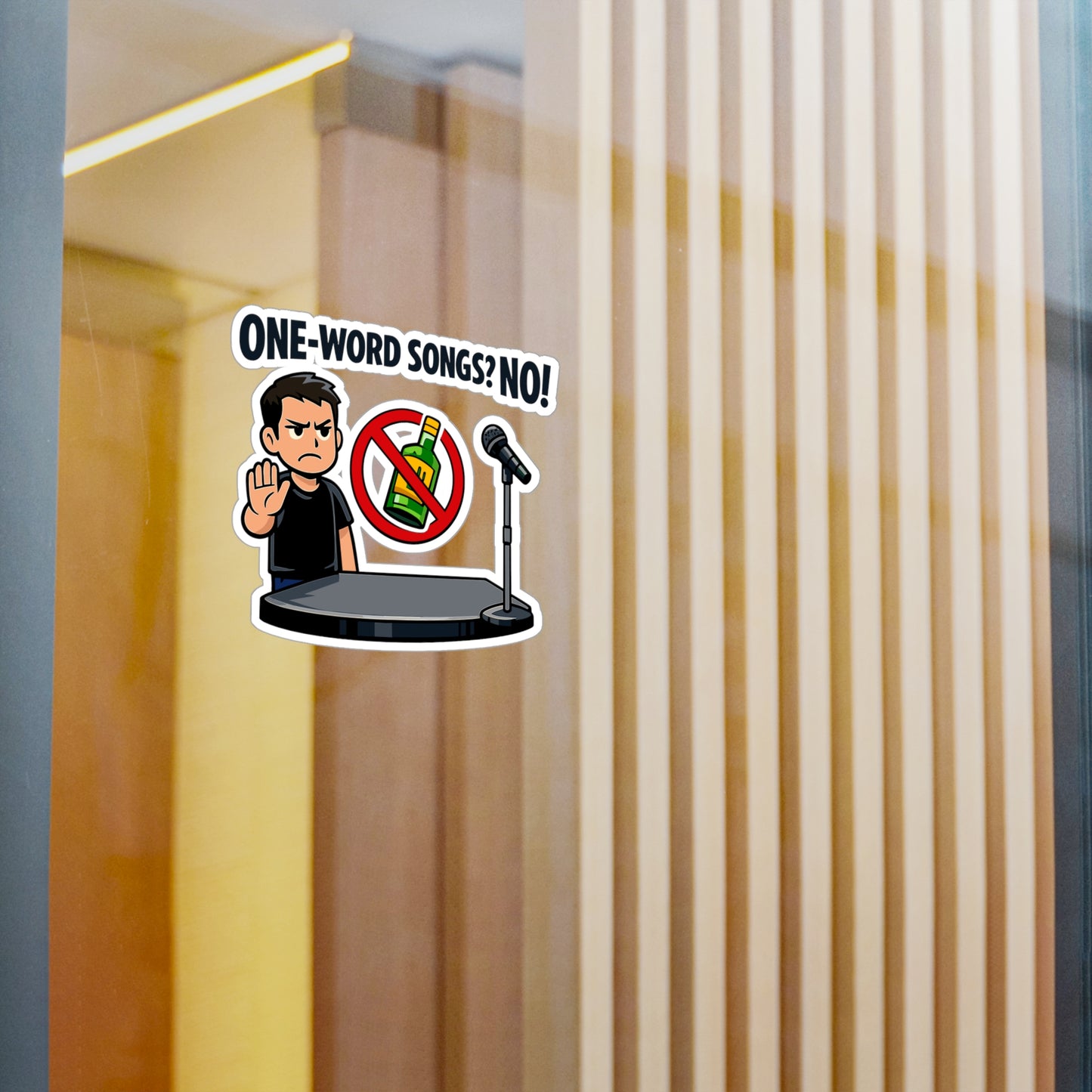 Karaoke Sticker “One-word songs? No!” Funny Music Decals, Waterproof Vinyl for Laptop or Water Bottle, Beer Booze Party Vibe