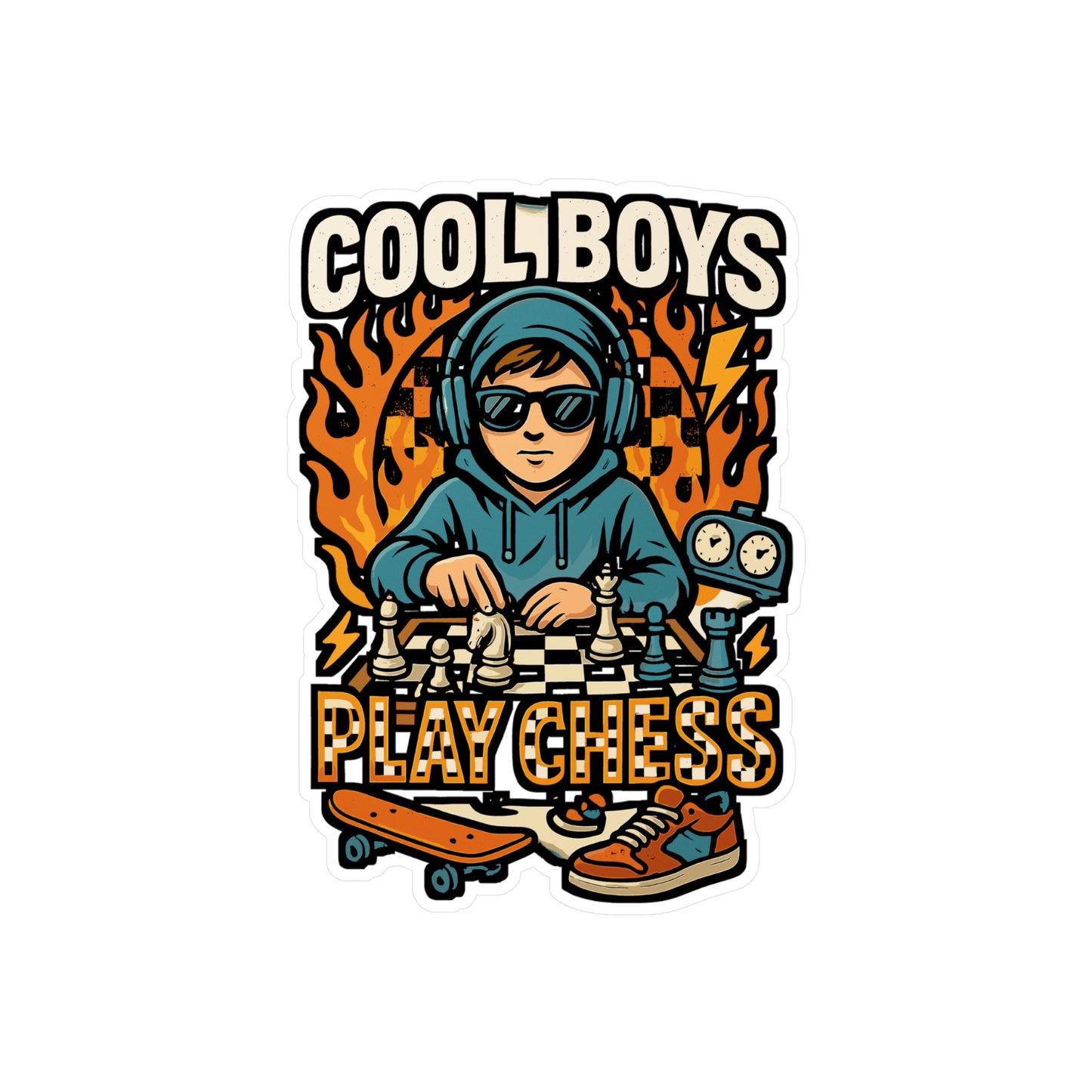 Cool Boys Play Chess - Chess Sticker for Laptop, Water Bottle - Gift for Boys, Teens, Chess Lovers