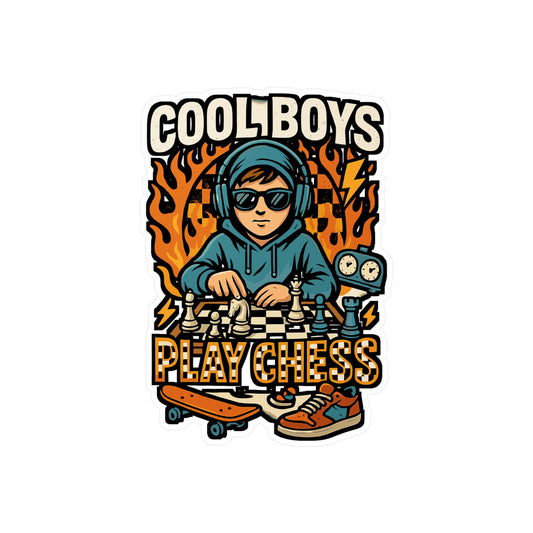 Cool Boys Play Chess - Chess Sticker for Laptop, Water Bottle - Gift for Boys, Teens, Chess Lovers