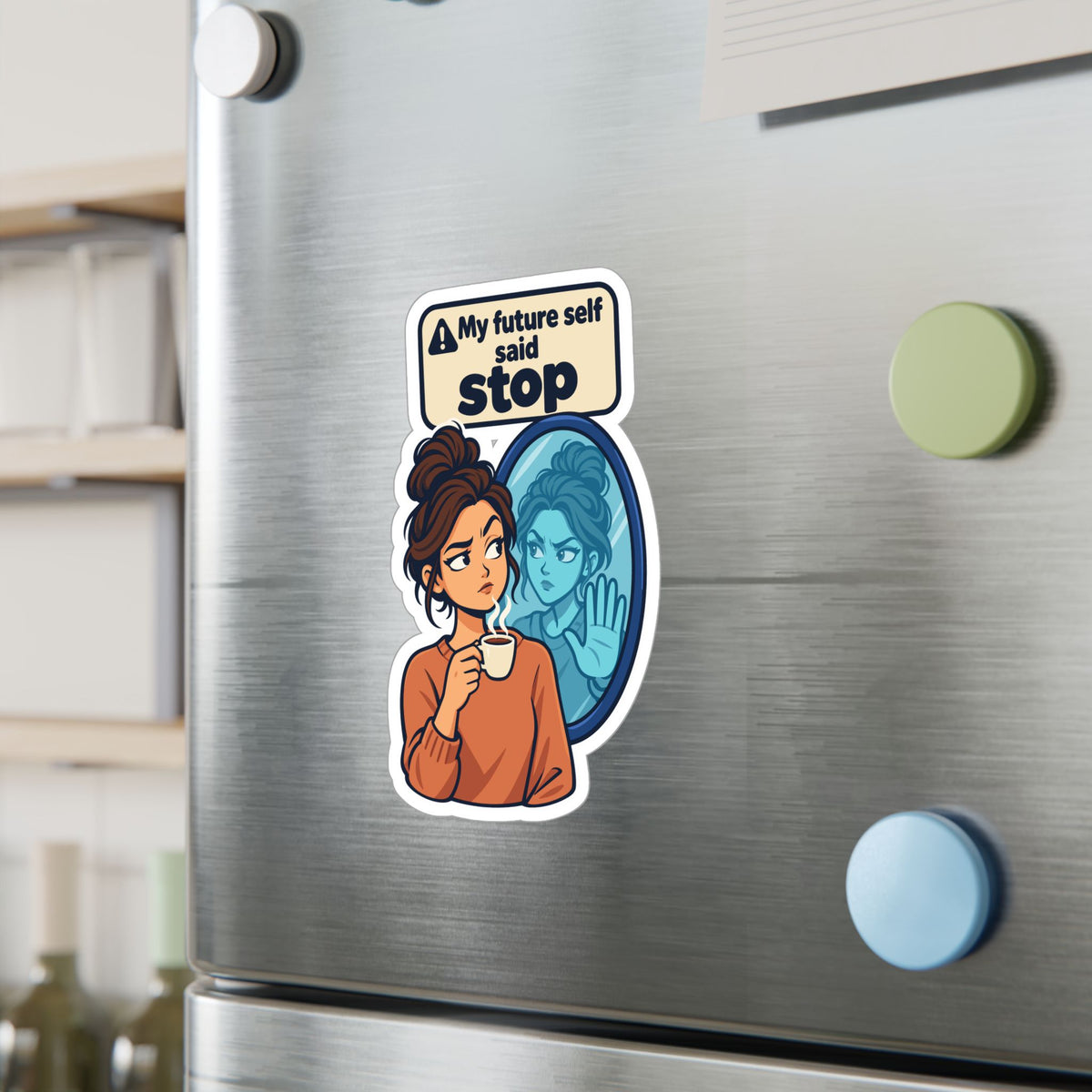 Comic Sticker – My Future Self Said Stop, Doppelgänger Warning Decals for Laptop and Water Bottle