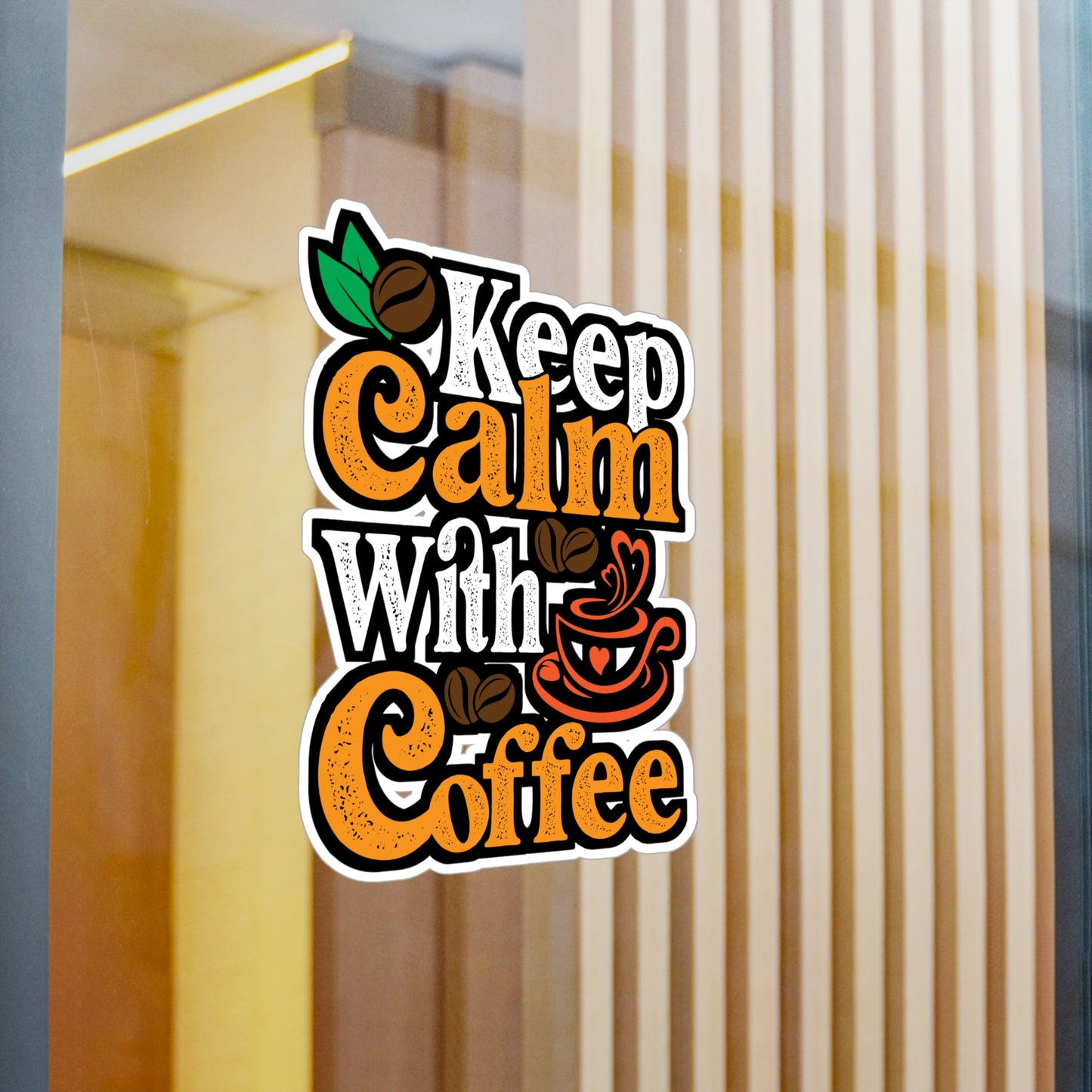 Keep Calm With Coffee - Coffee Sticker for Laptop Sticker. Water Bottle Sticker, Vinyl Cappuccino Decal - Coffee Gift