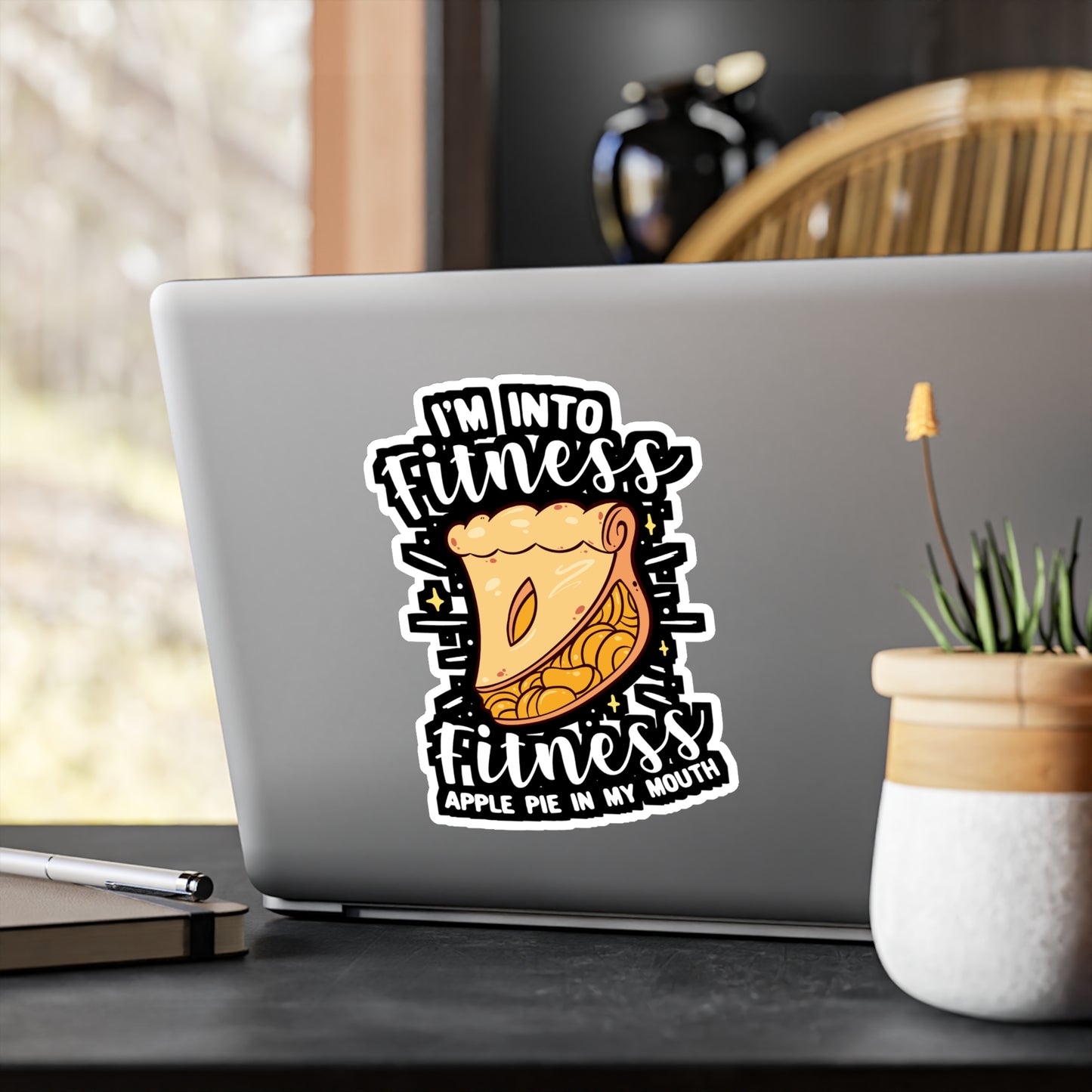 I'm Into Fitness Fitness Apple Pie In My Mouth - Apple-pie Sticker for Window Laptop Sticker. Water Bottle Sticker, Vinyl Caramel Decal - Apple-pie Gift