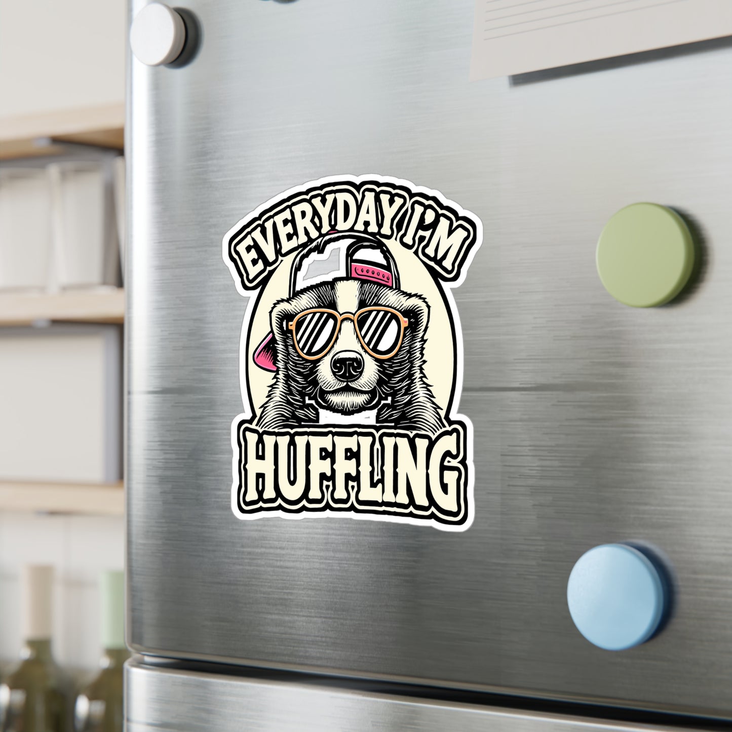Everyday I'm Huffling – Honey Badger Sticker for Laptop or Water Bottle | Vinyl Raccoon Decal | Funny Animal Gift