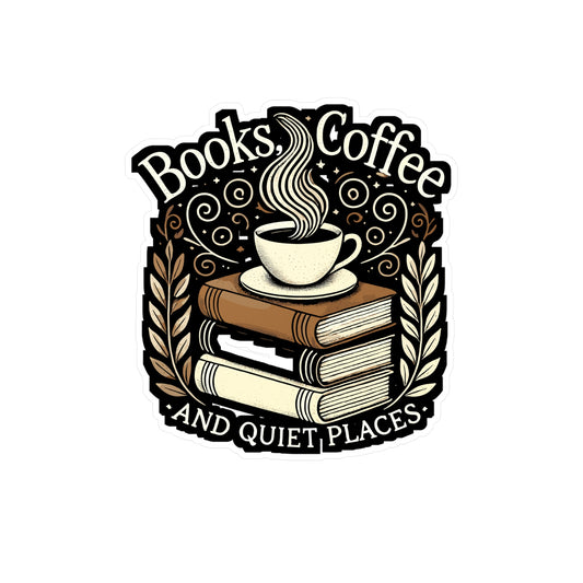 Books Coffee and Quiet Places - Cozy reading Sticker for Laptop Sticker. Water Bottle Sticker, Vinyl Book Decal - Cozy reading Gift