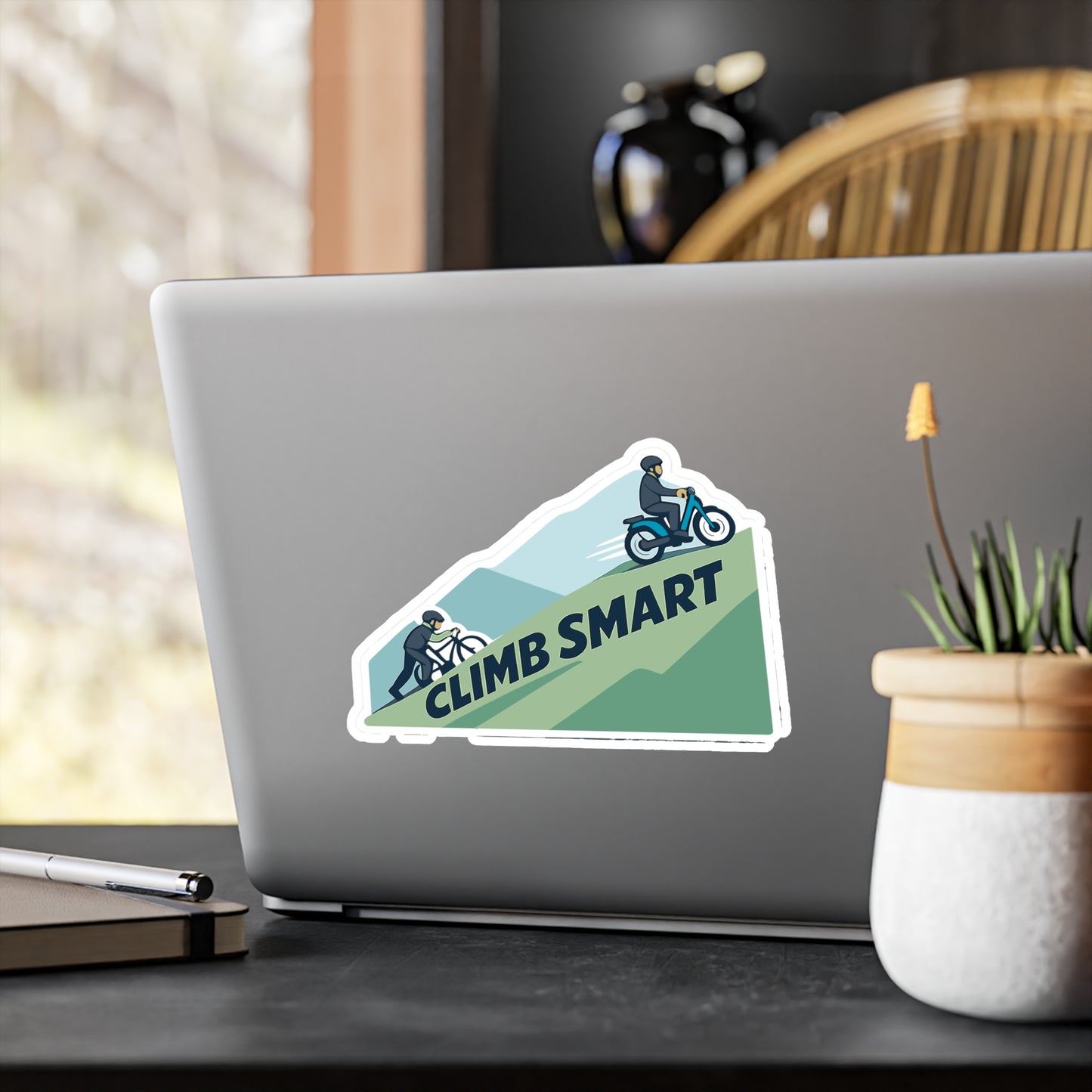 E-Bike Sticker Climb Smart Design, Waterproof Vinyl decals for Laptop, Water Bottle, Electric Bike eCycling e Cyclist