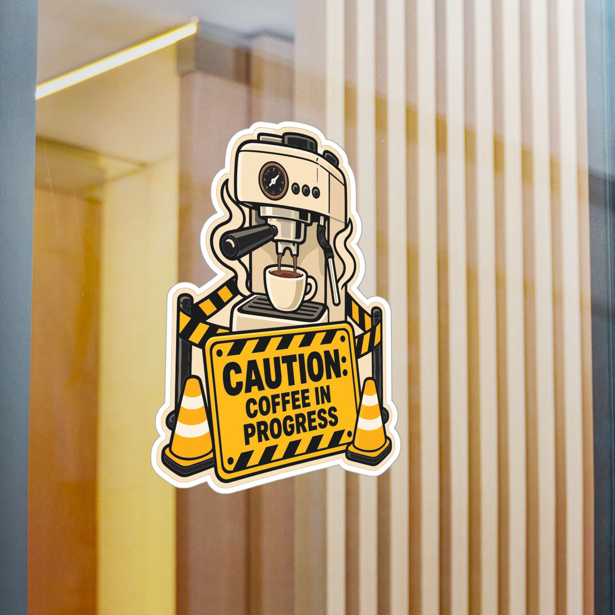 Espresso Sticker - Caution: Coffee in Progress - Fun Decals for Your Grinder or Digital Scale
