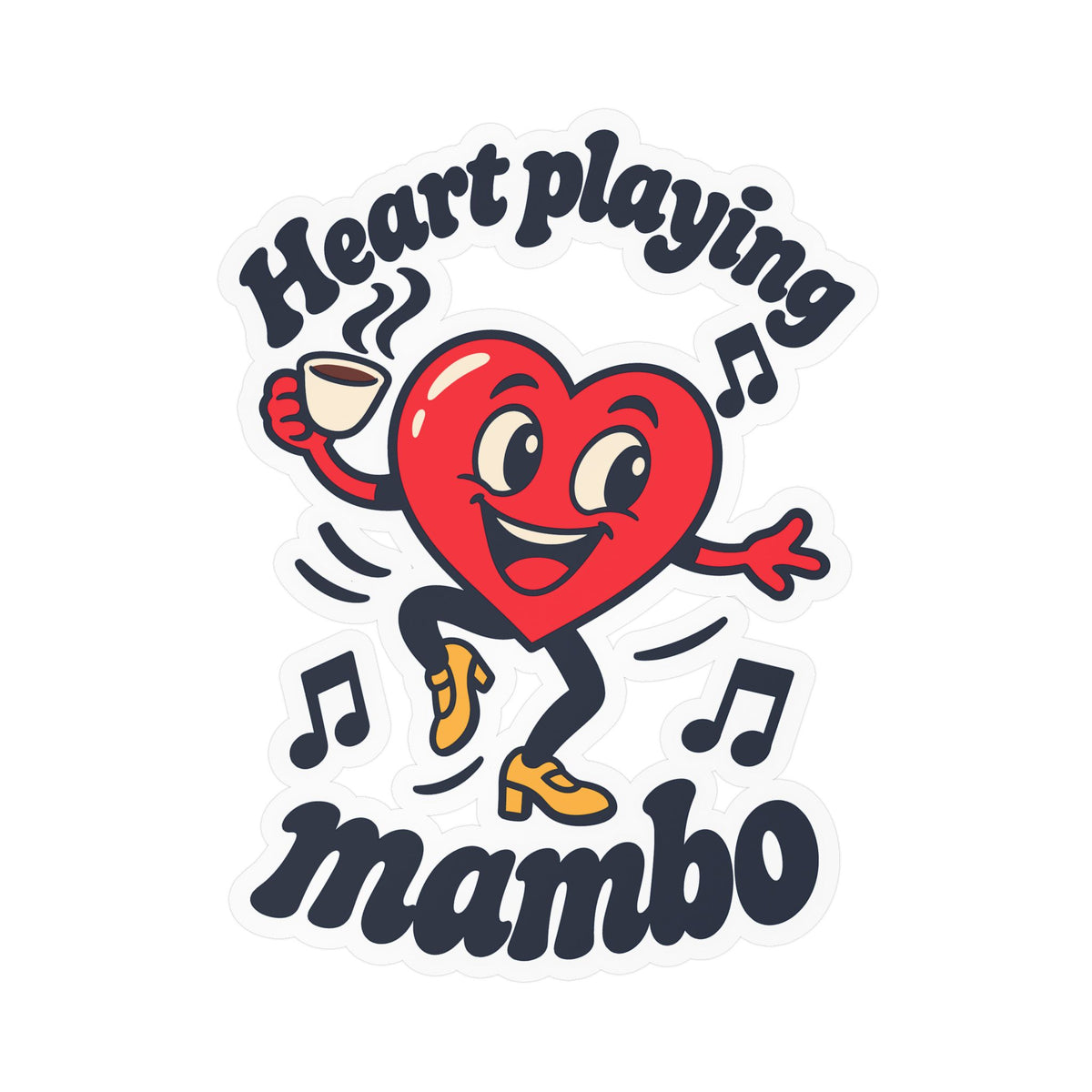 Cartoon Sticker Heart Playing Mambo - Espresso and Music Design Decals for Laptop and Water Bottle