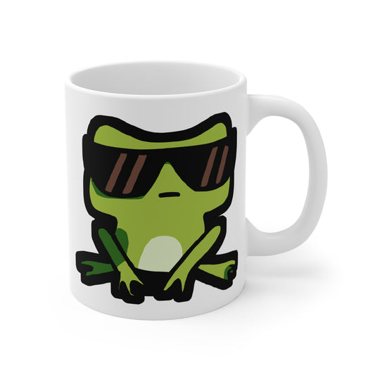 Frog with Sunglasses - Frog Mug for Coffee 11oz. Frog Cup, White ceramic, Sunglasses Mug, Cool Tea Cup - Frog Gift