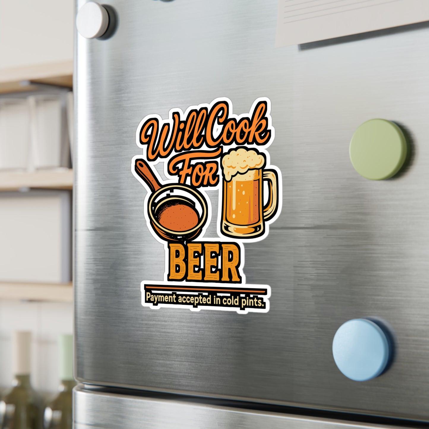 Will Cook for Beer – Funny Culinary Sticker for Laptop, Car Window or Water Bottle | Vinyl Cooking Decal, Chef Gift, Beer Lover Present