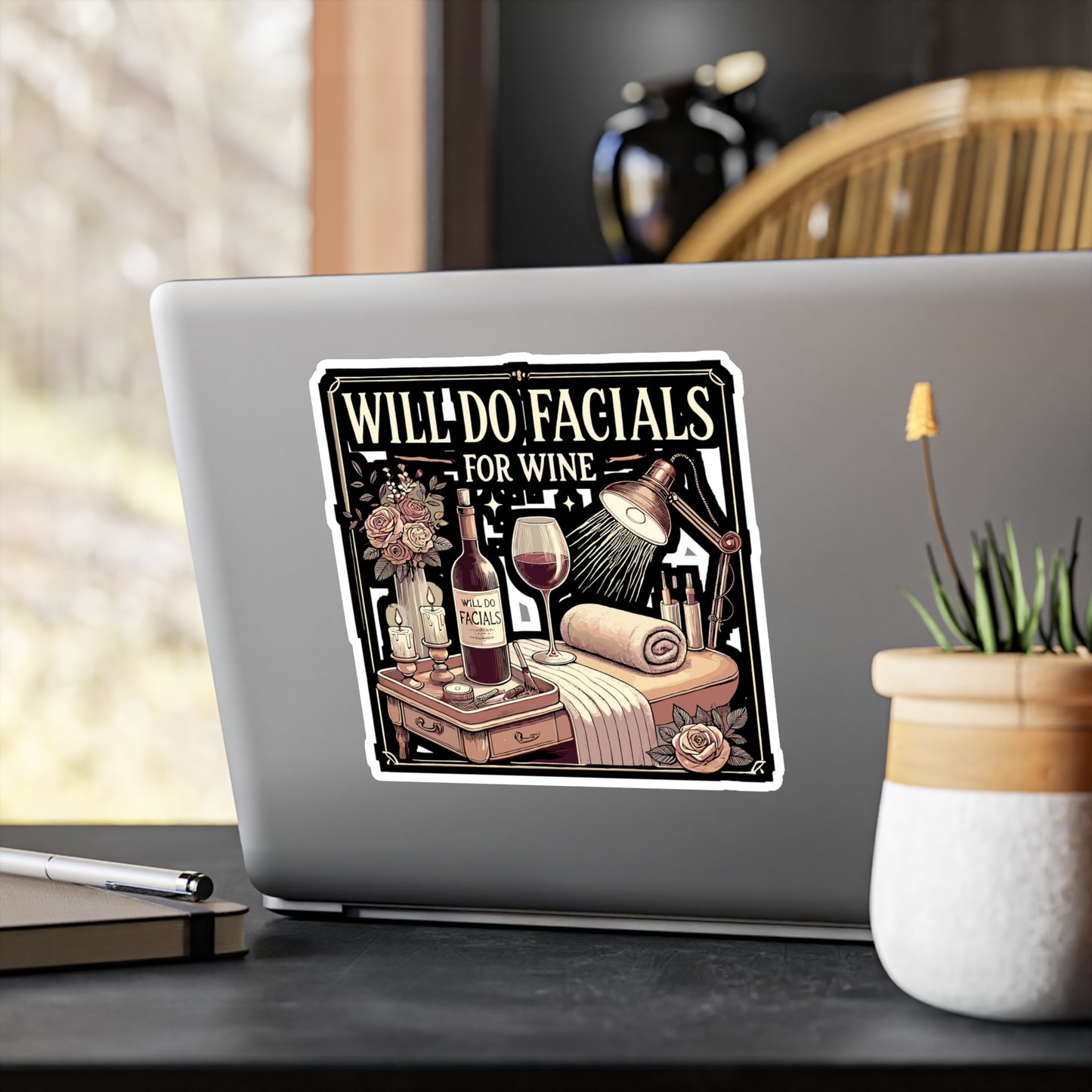 Will Do Facials For Wine - Wine Sticker for Laptop Sticker. Water Bottle Sticker, Vinyl Skincare Decal - Wine Gift